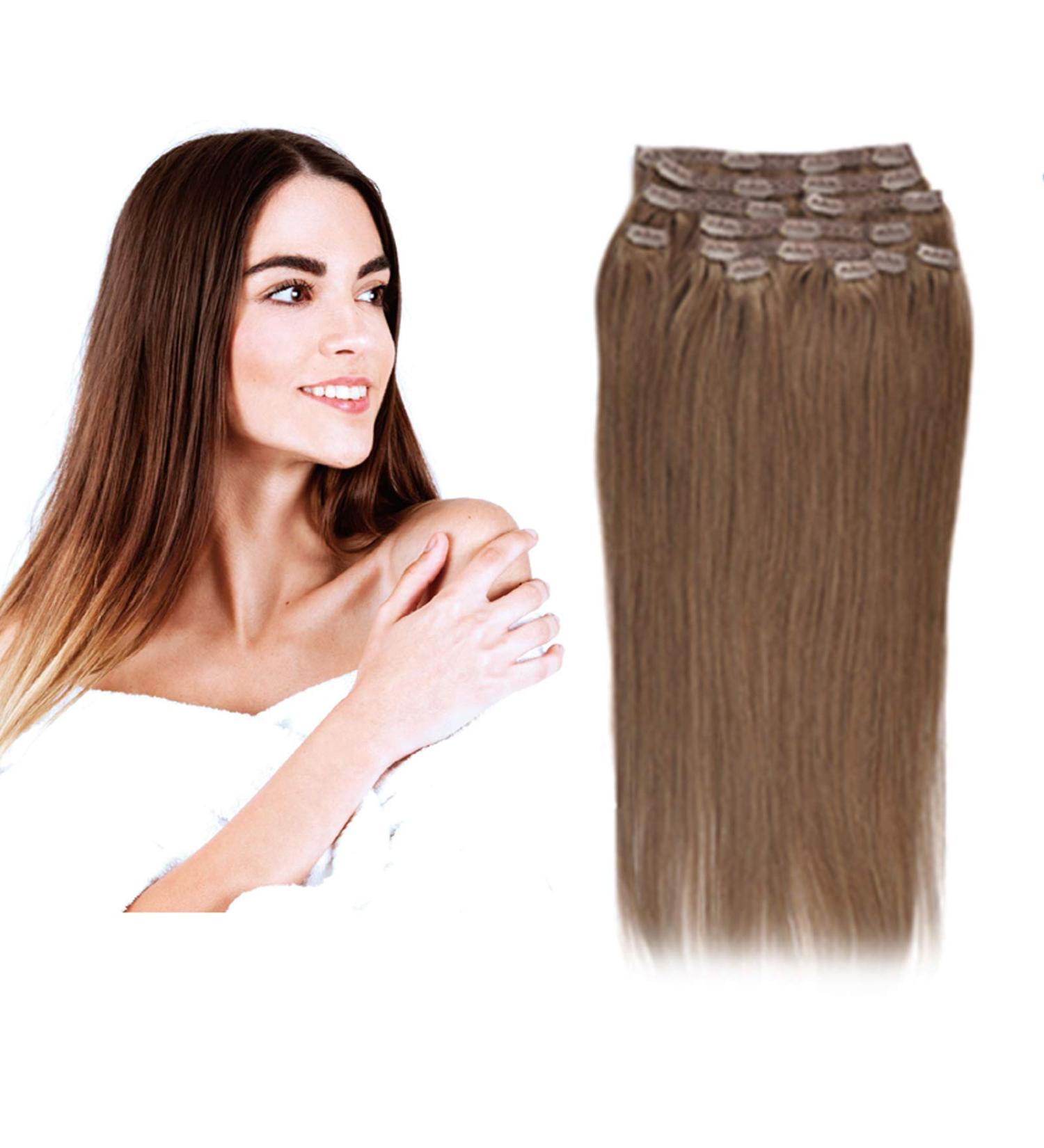 Shop 35cm-55cm Clip In Extensions - 10PCs 120g 100% Remy Real Hair - Light Brown (6#) for Smooth Hair Parts - Buy Online on GoSupps.com
