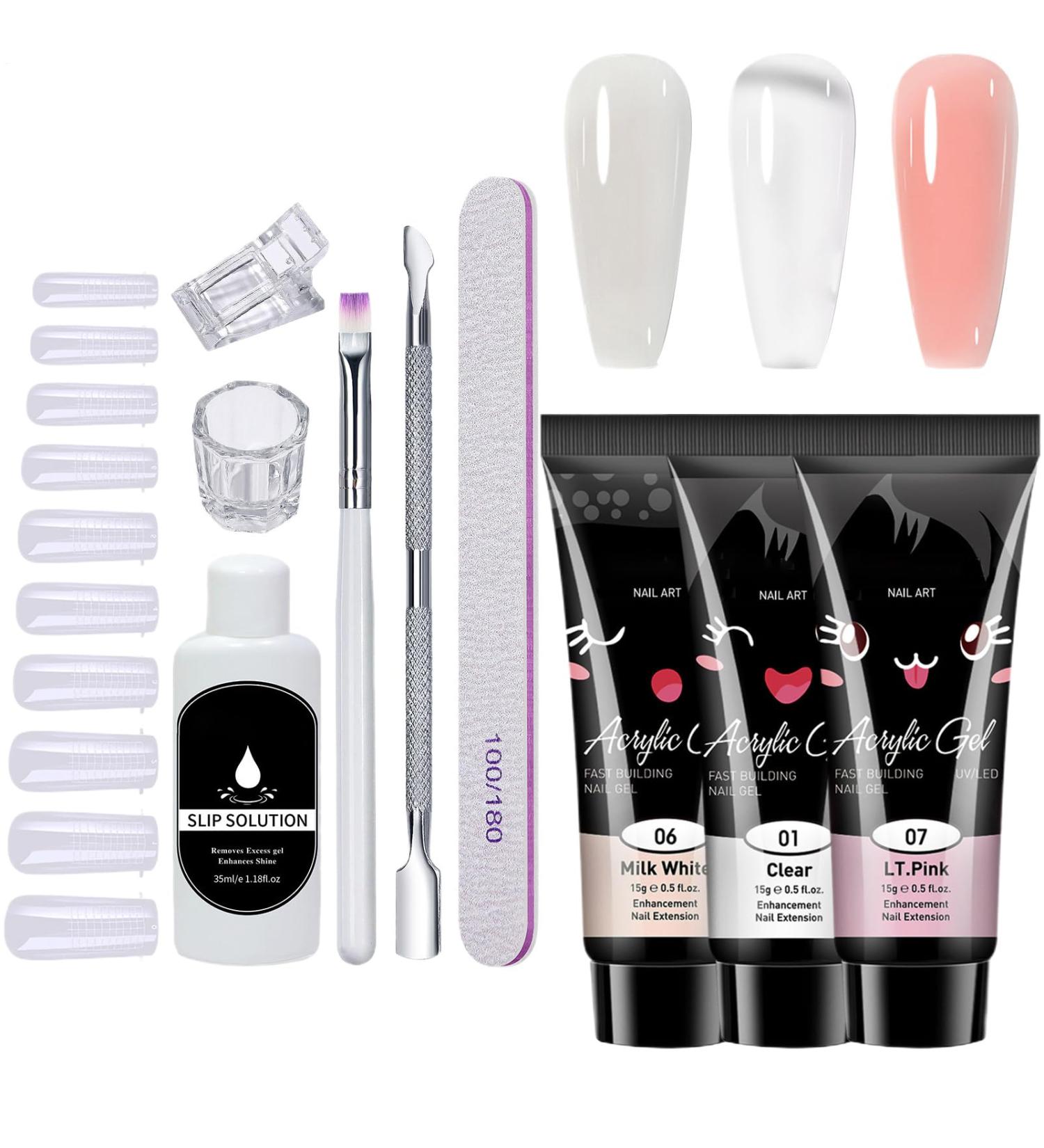  Generisch Nail Extension Kit - Set of 10 Clear Nails - Durable Poly Gel with Cleanser - For Brides Travel Summer Parties Weddings - Buy Online on GoSupps.com
