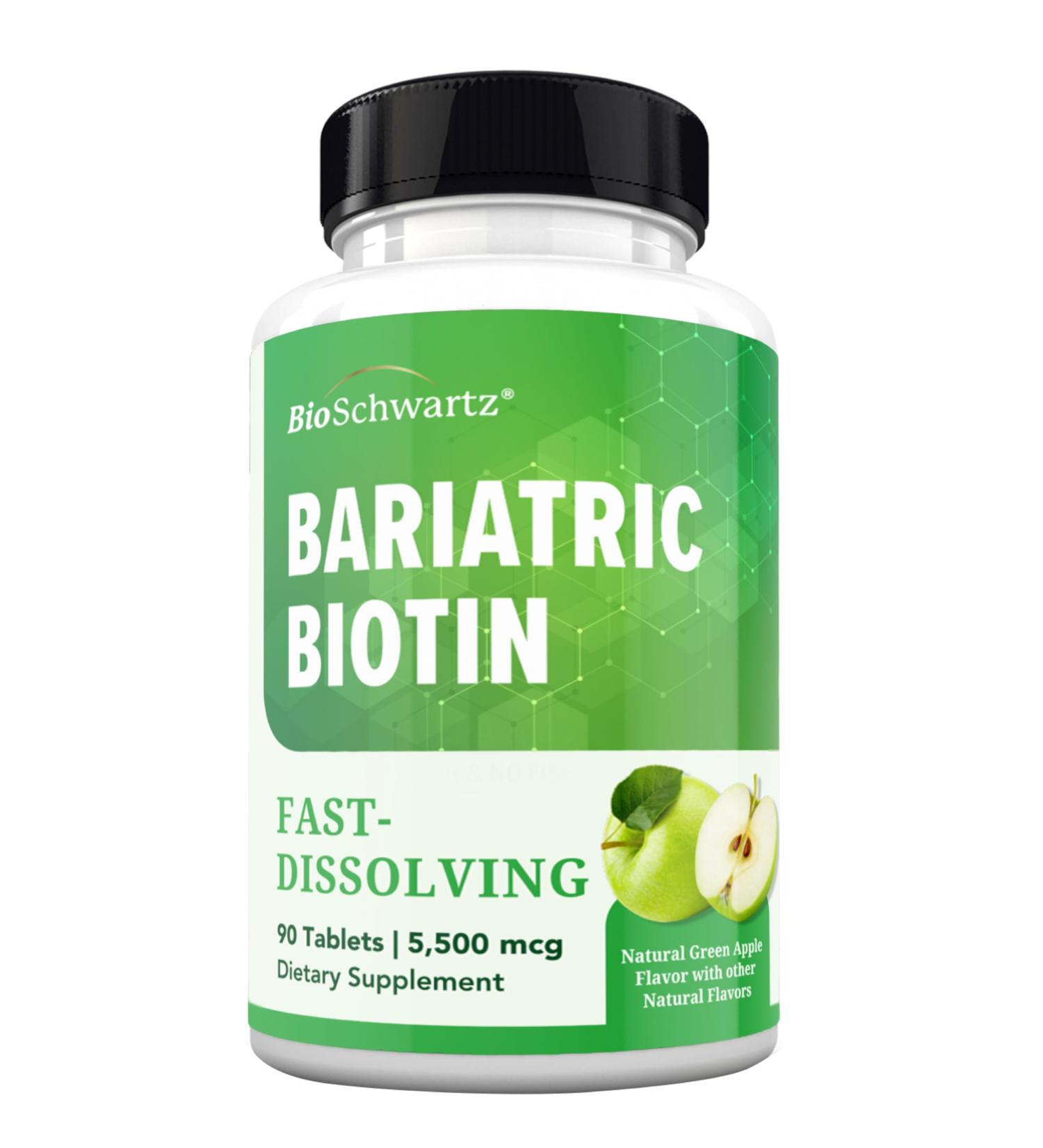 BioSchwartz Bariatric Biotin Chewable Tablets - 5500mcg Biotin per Serving - Green Apple Flavor 3 Month Supply - Sugar-Free Hair Skin Nails Vitamins for Women for Post-Bariatric Care - 90 Servings Bariatric Biotin (90 Count) - Buy Online on GoSupps.com