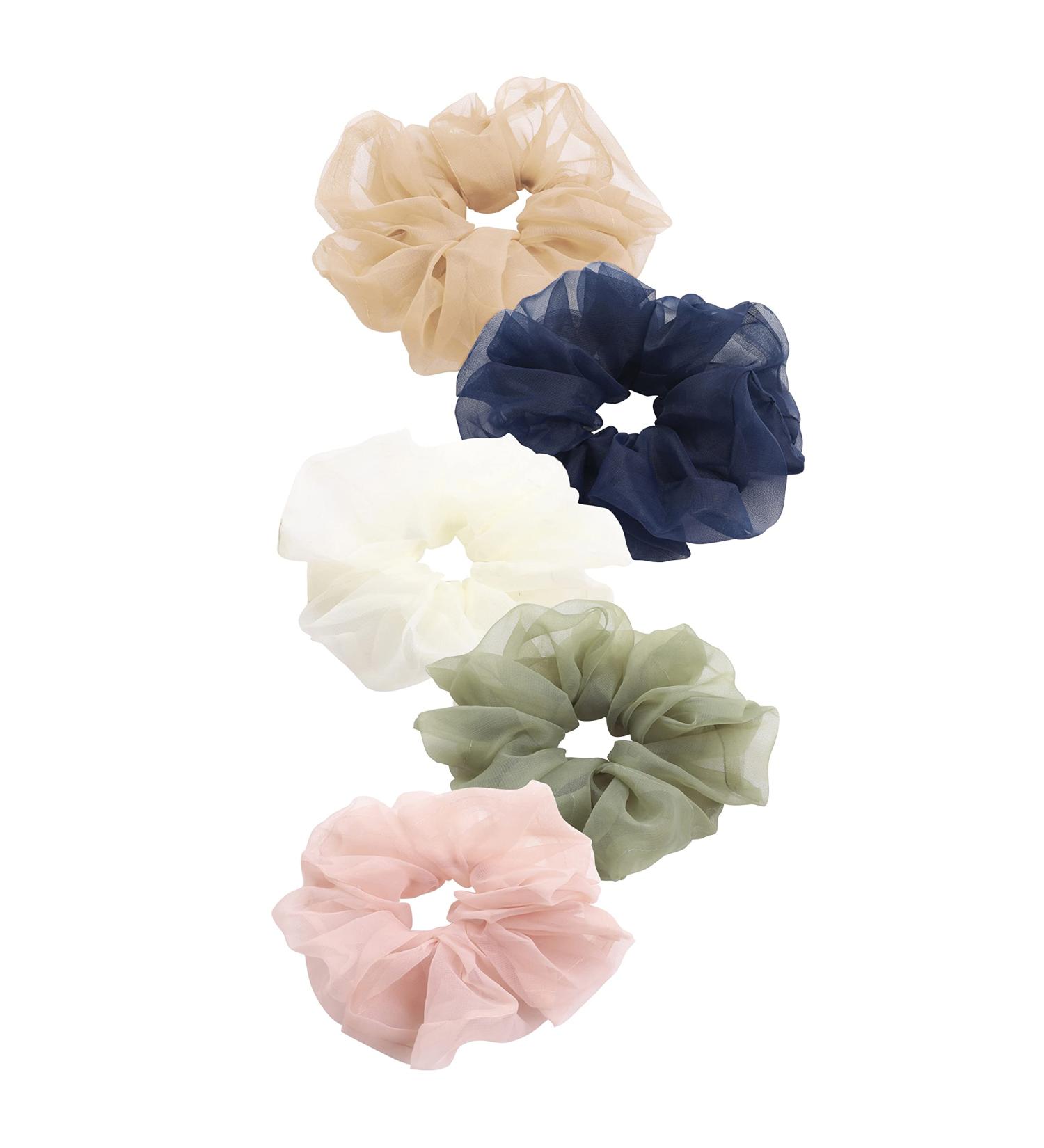 Daisy Del Sol 5 Pack Sheer Organza Pastel Color Hair Scrunchies - Assorted Earthy Tones - Buy Online on GoSupps.com