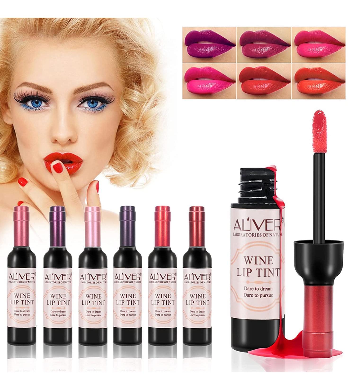 Wine Lip Tint Set - Long Lasting & Waterproof Formula in 6 Colors | Matte Lip Gloss Stain for Moisturizing & Non-Smudge Makeup - Buy Online on GoSupps.com