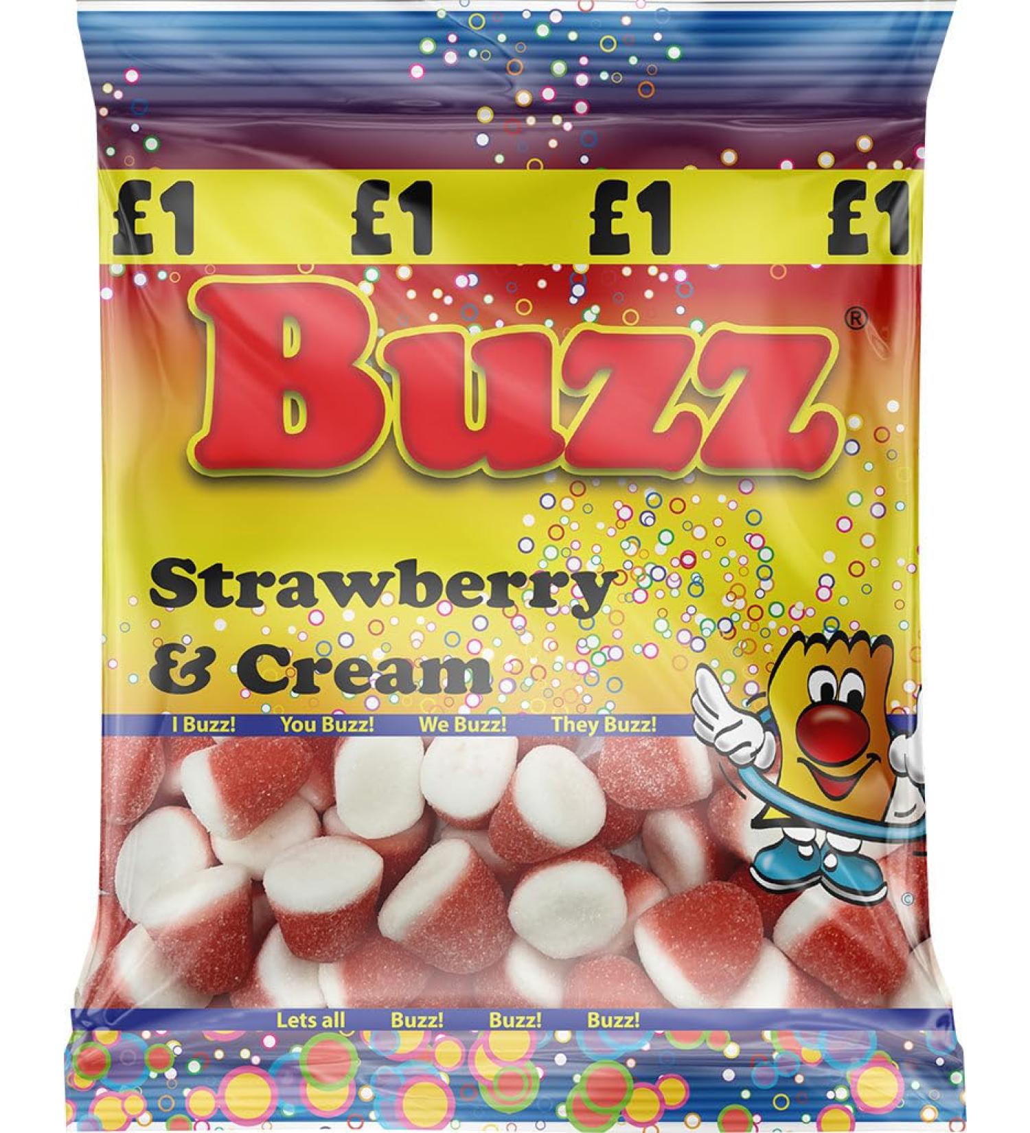Buzz Sweet's Strawberry & Cream | Classic Retro Sweets | Strawberry and Cream Sweets | Multipack Sweets for Party Bags| No Artificial Colours |10 Bags - Buy Online on GoSupps.com