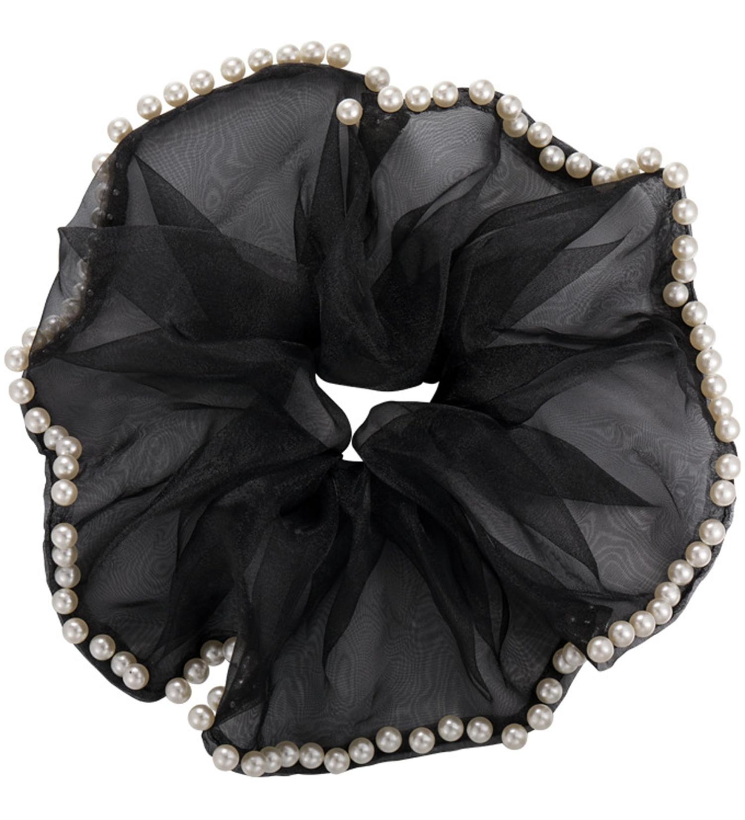 Accglory Extra Large Hair Scrunchies Studed with Pearls for Women Girls Fashion Hair Scrunchy Ties Big Hair Accessories for all hair styles (Black) - Buy Online on GoSupps.com