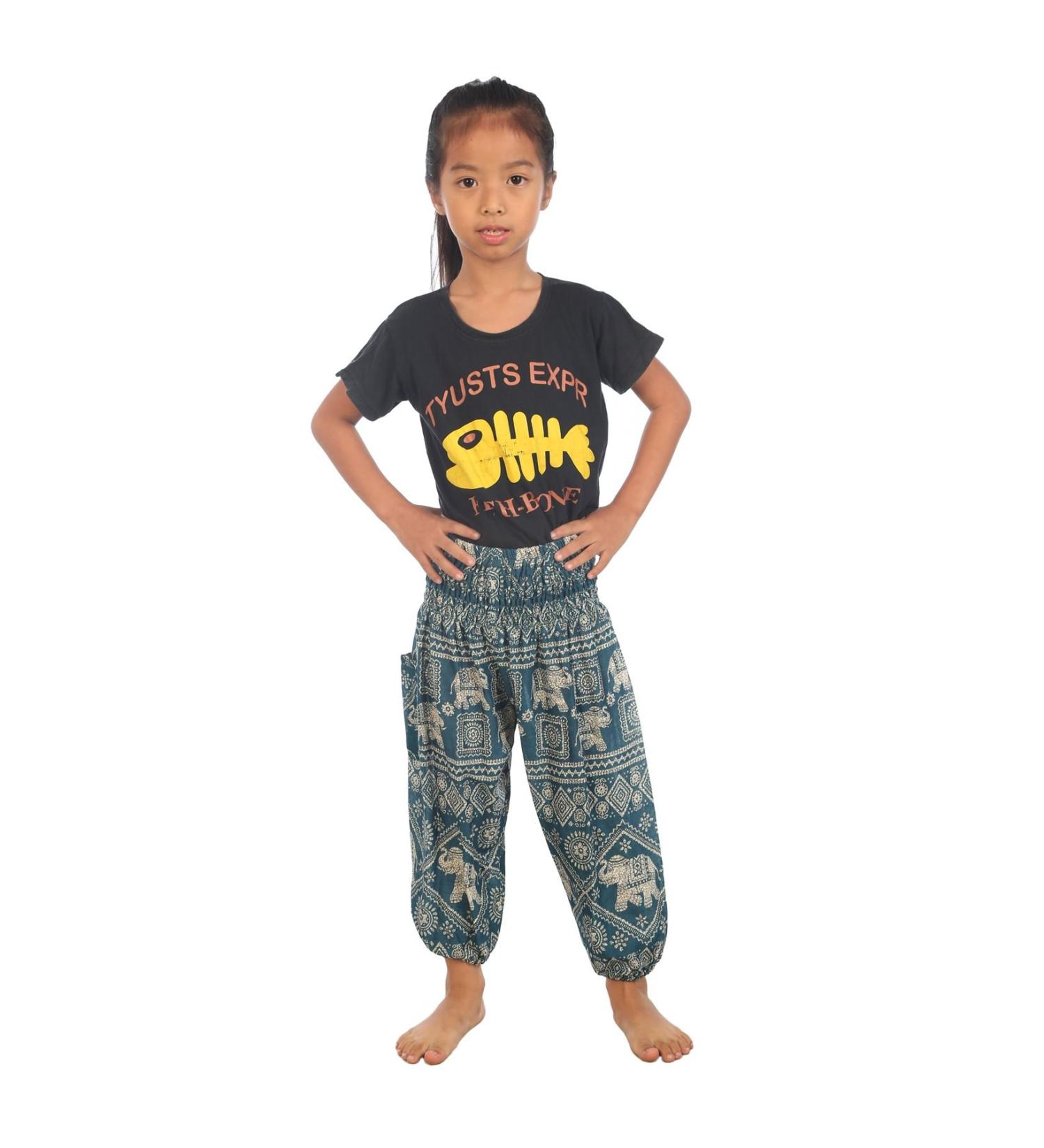 Lofbaz Children Hippy Thai Harem Aladdin Pirate Kids Pants 4-5 Years - Elephant Teal Green - Buy Online on GoSupps.com
