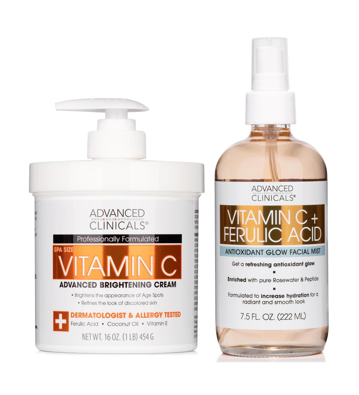 Advanced Clinicals Vitamin C Brightening Cream + Vitamin C Antioxidant Glow Facial Mist Set - Buy Online on GoSupps.com