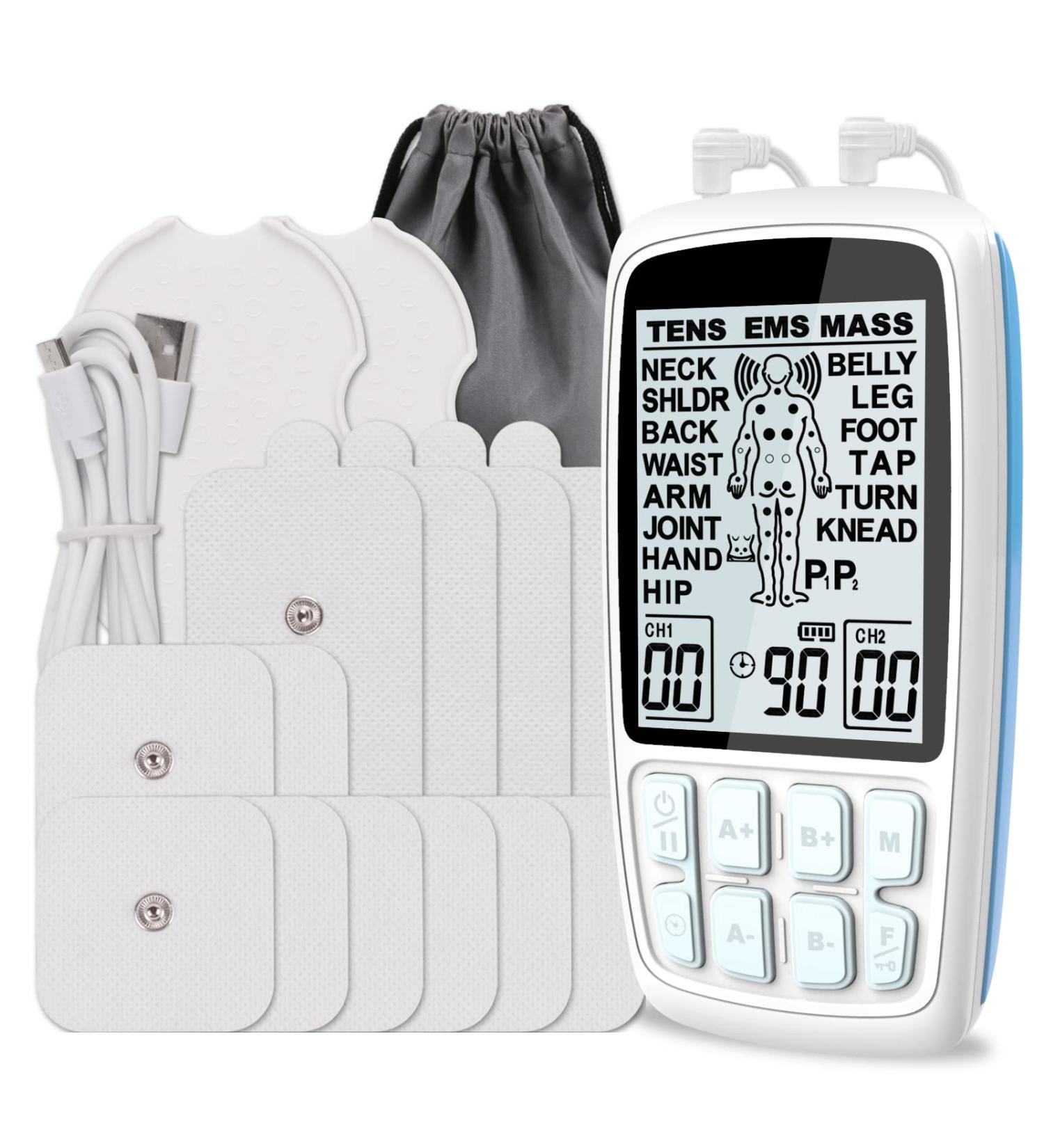 Conree Dual Channel TENS Unit EMS Muscle Stimulator - 24 Programs for Pain Relief Therapy | Rechargeable Pulse Massager with Case and 12 Pads for Back, Shoulder, Waist, Arm, Leg - Buy Online on GoSupps.com