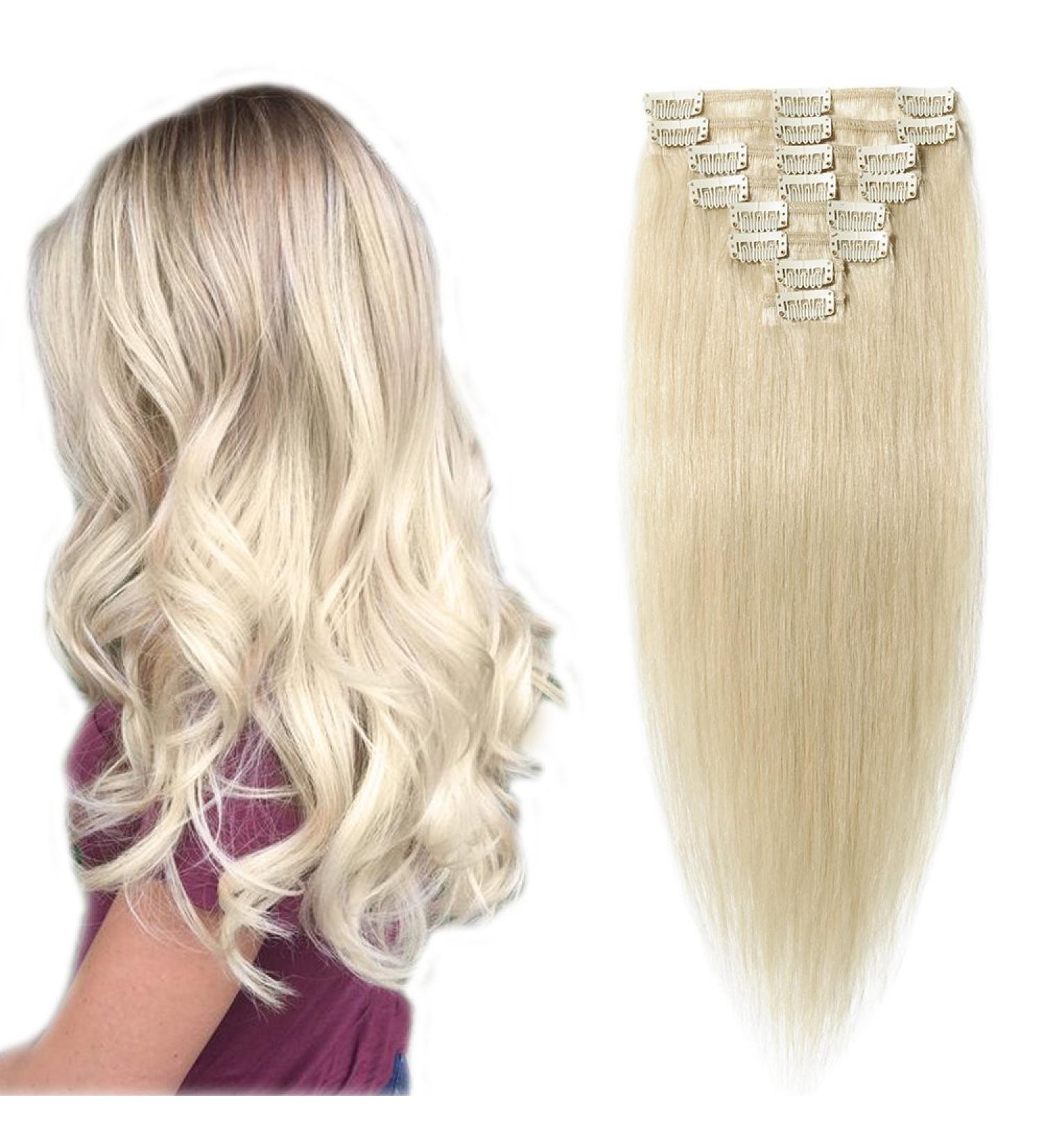 Buy 100% Remy Human Hair Clip-In Extensions - Cheap Platinum Blonde #60 18 (45cm) - 70g - International Shipping Available - Buy Online on GoSupps.com