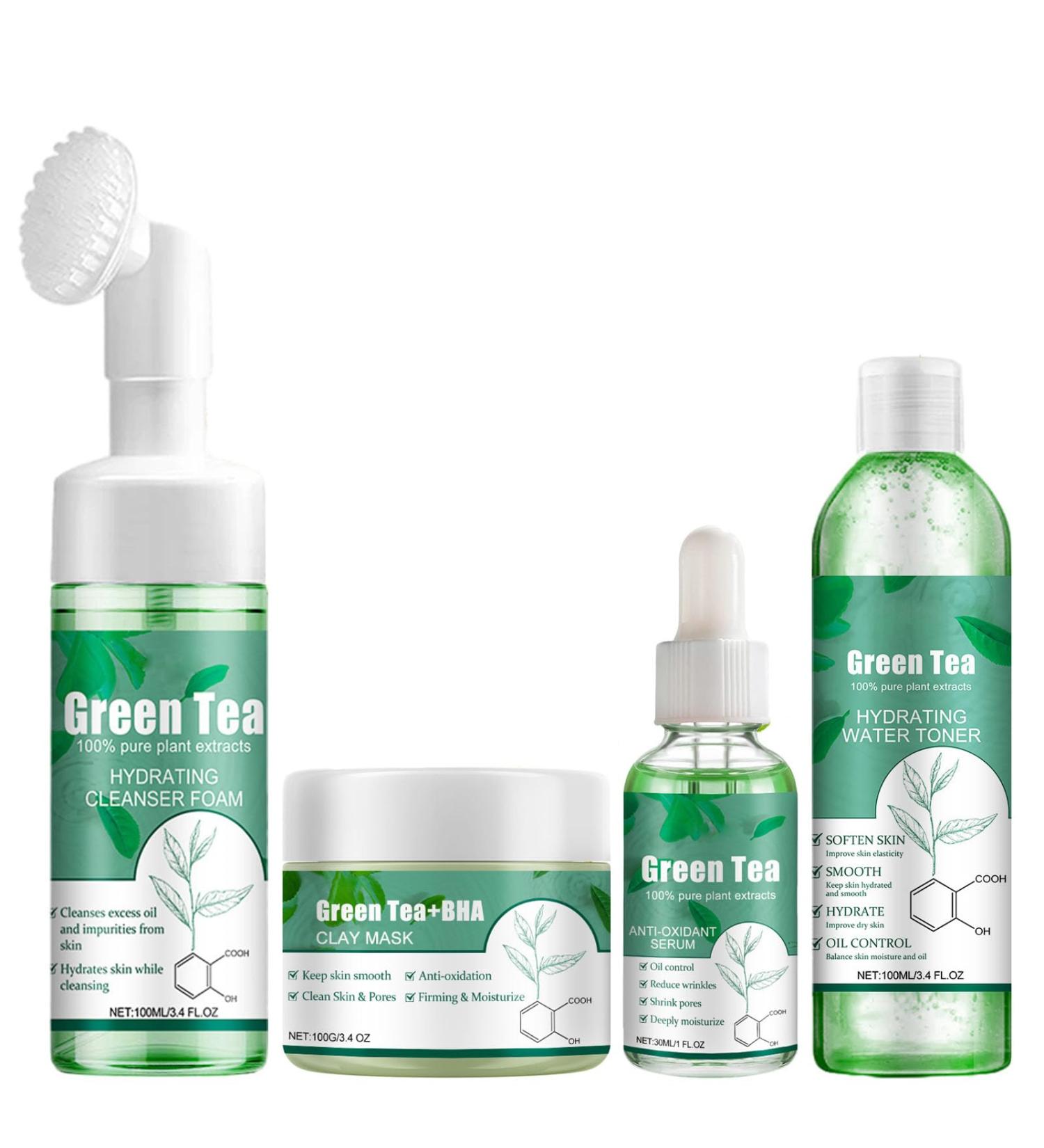 Green Tea Skin Care Set - 4-in-1 Anti-Aging Facial Kit for Women | Clean Calm & Soothe Skin with Cream Serum Cleanser & Mud Mask - Buy Online on GoSupps.com