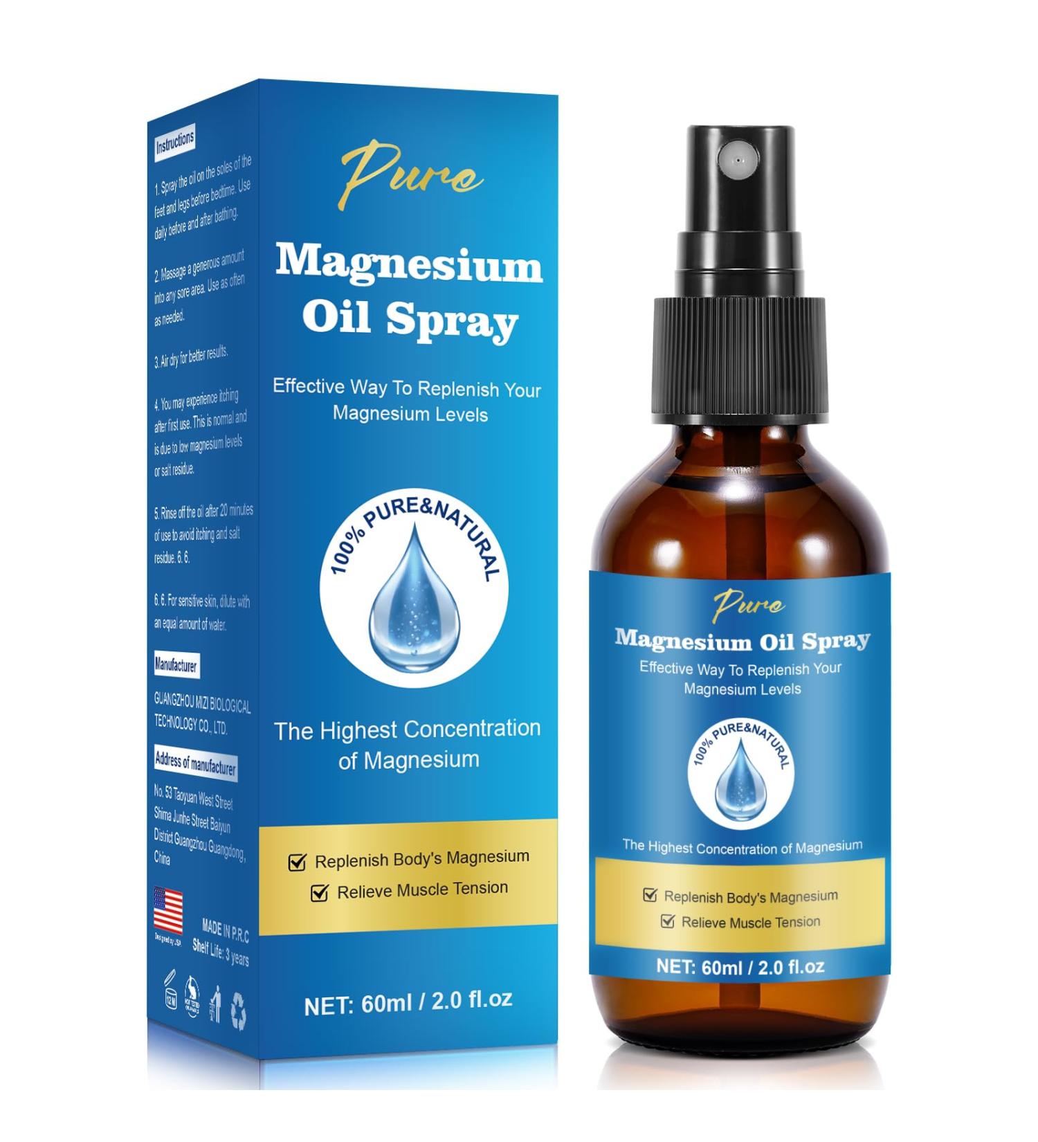 Pure Magnesium Oil Spray Magnesium Spray Mg Oil for Feet Mg Glass Bottle 2 fl oz/60ml Easy to Absorb and Use Blue - Buy Online on GoSupps.com
