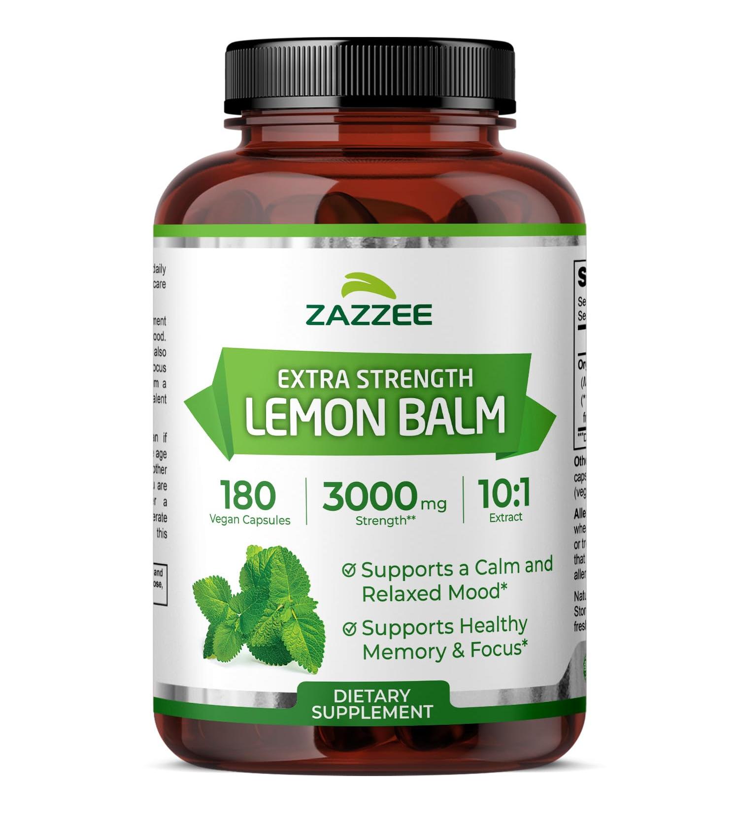Zazzee Organic Lemon Balm 10:1 Extract 3000 mg Strength per Capsule 180 Vegan Capsules 6 Month Supply Standardized and Concentrated 10X Extract 100% Vegetarian All-Natural and Non-GMO - Buy Online on GoSupps.com