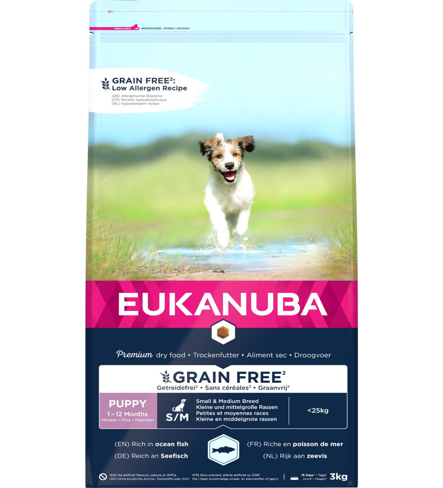 EUKANUBA Grain Free Dog Food Puppy & Junior Small & Medium Breeds Rich in Fish 3kg - Buy Online on GoSupps.com