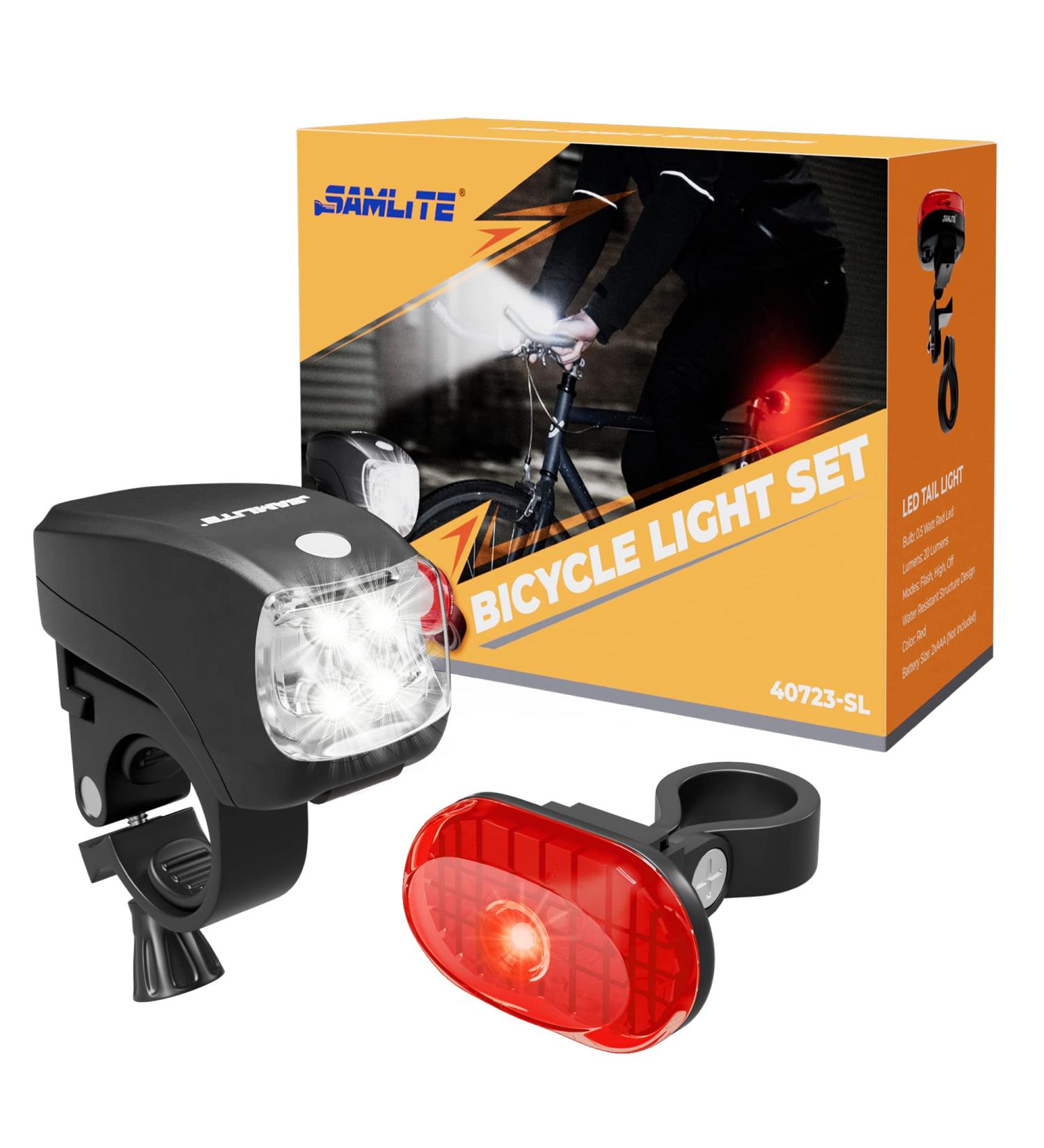 SAMLITE LED Bike Light Set: Bright Headlight for Kids & Adults, Free Tail Light, Water Resistant, Easy Install, Multiple Modes - Cycling Safety - Buy Online on GoSupps.com