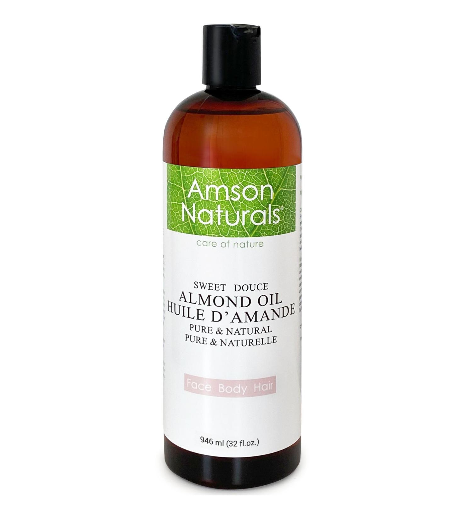 Sweet Almond Oil 32 oz / 946ml (Large Bottle) by Amson Naturals -Pure & Natural for Skin Hair Face Body Massage Cold Pressed carrier oil for essential oils. Huile d'amande douce. - Buy Online on GoSupps.com