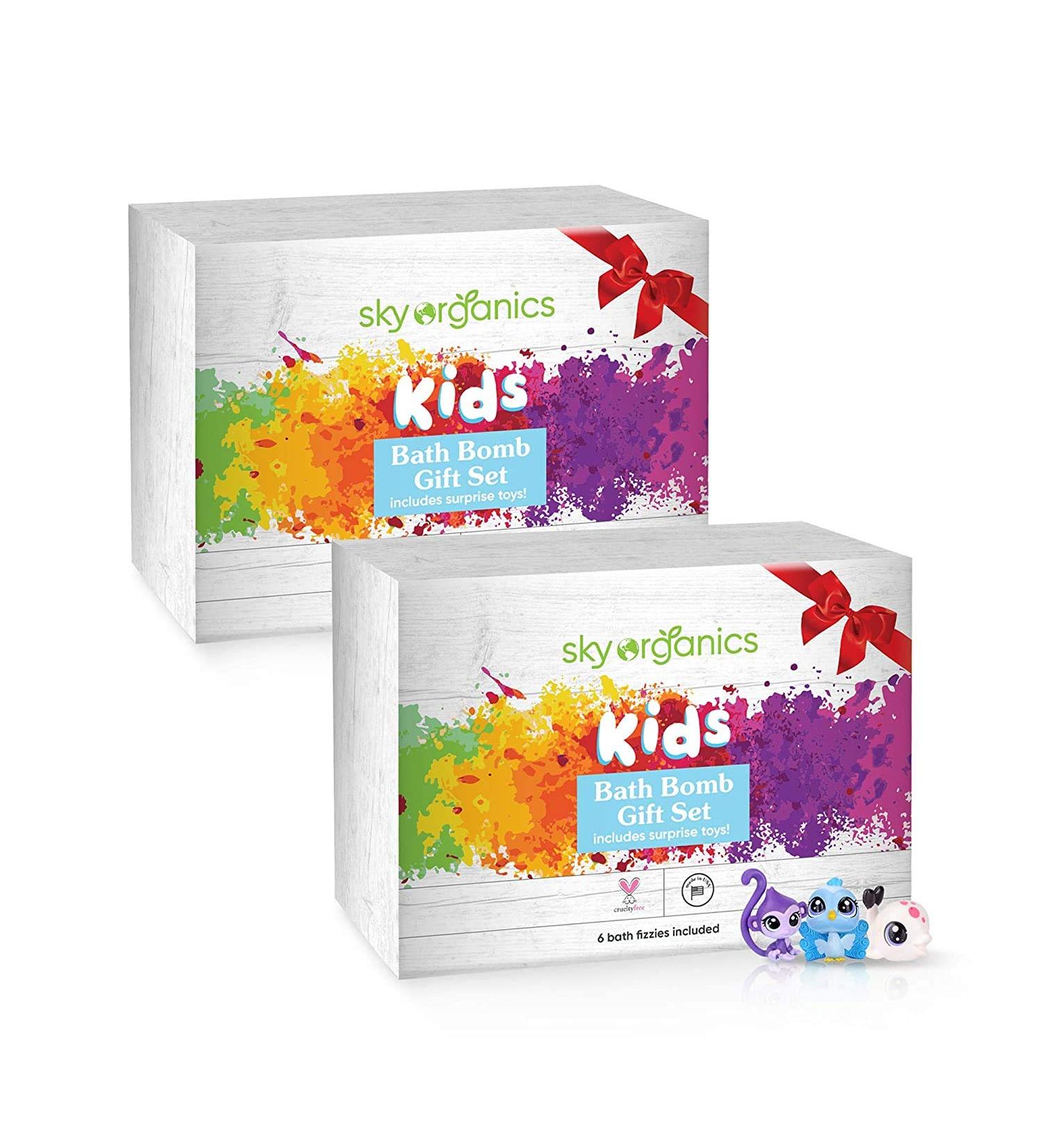 Sky Organics Kids Bath Bombs Gift Set - 12 Jumbo Fizzies with Surprise Toys - USA Made Fun Bath Fizzy Set - Buy Online on GoSupps.com