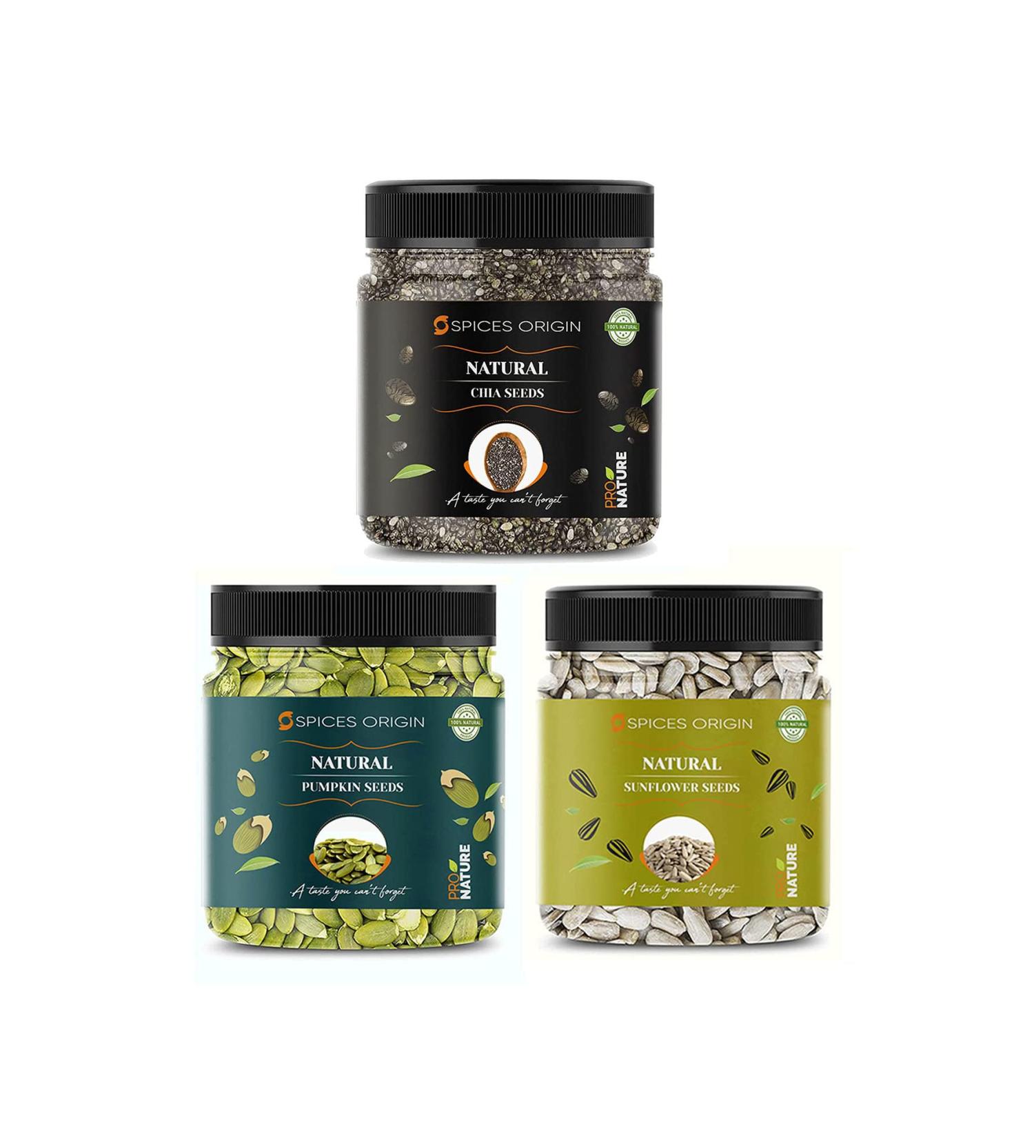 Spices Origin Raw Pumpkin - 250g Sunflower - 250g Chia Seeds - 250g | Pack - 3| (Jar Pack) (Immunity Combo). For Diwali Festival Celebration | Deepawali Gift Pack_Packing May Vary - Buy Online on GoSupps.com