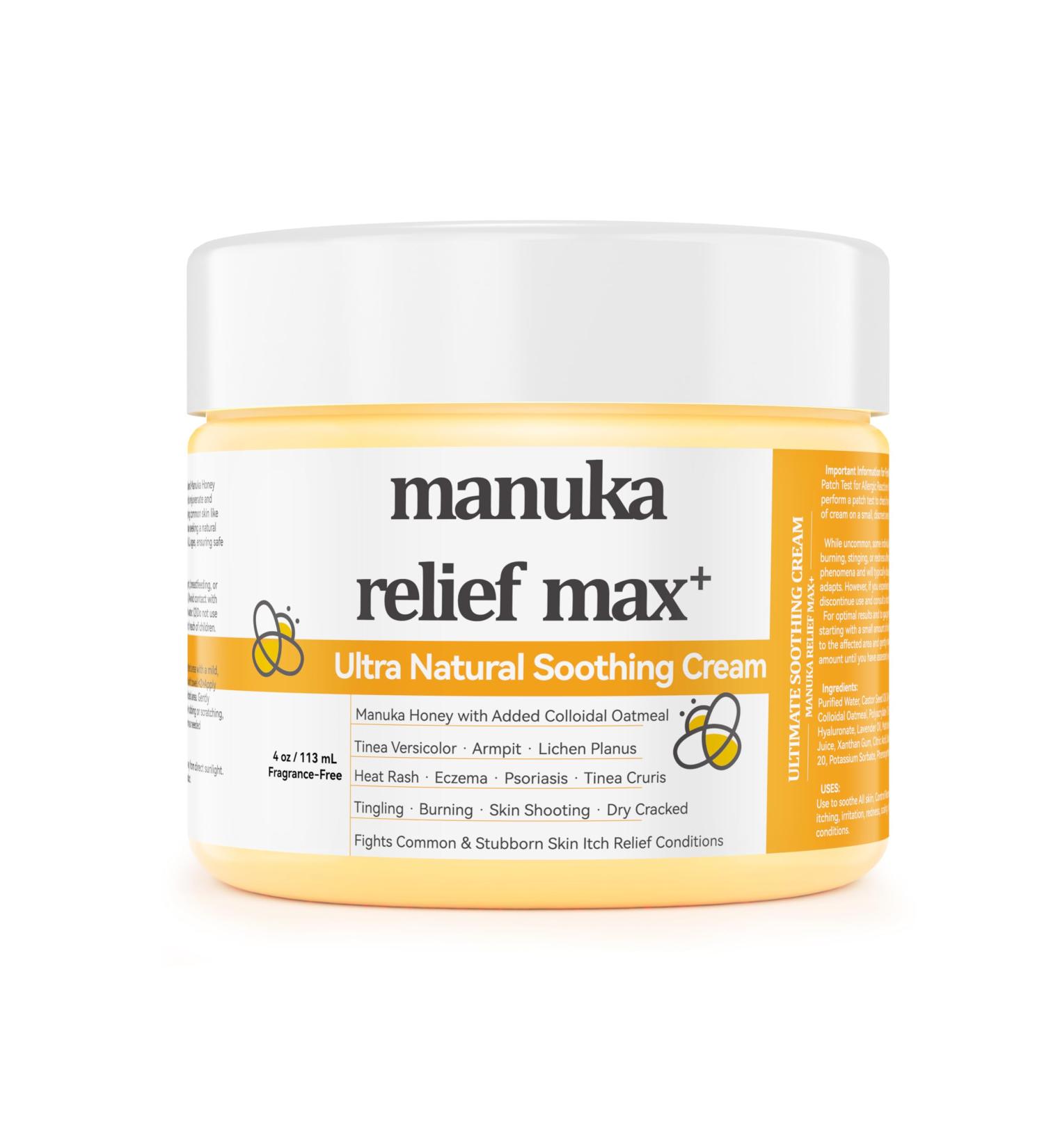 Max Strength Treat Natural Organic Manuka Honey Cream Ointment Soothing Relief for Dry Heat Rash Hidradenitis Itchy Eczema Psoriasis Leg Belly Armpit Foot Hand Irritable Skin For All Ages 4 Fl Oz (Pack of 1) - Buy Online on GoSupps.com