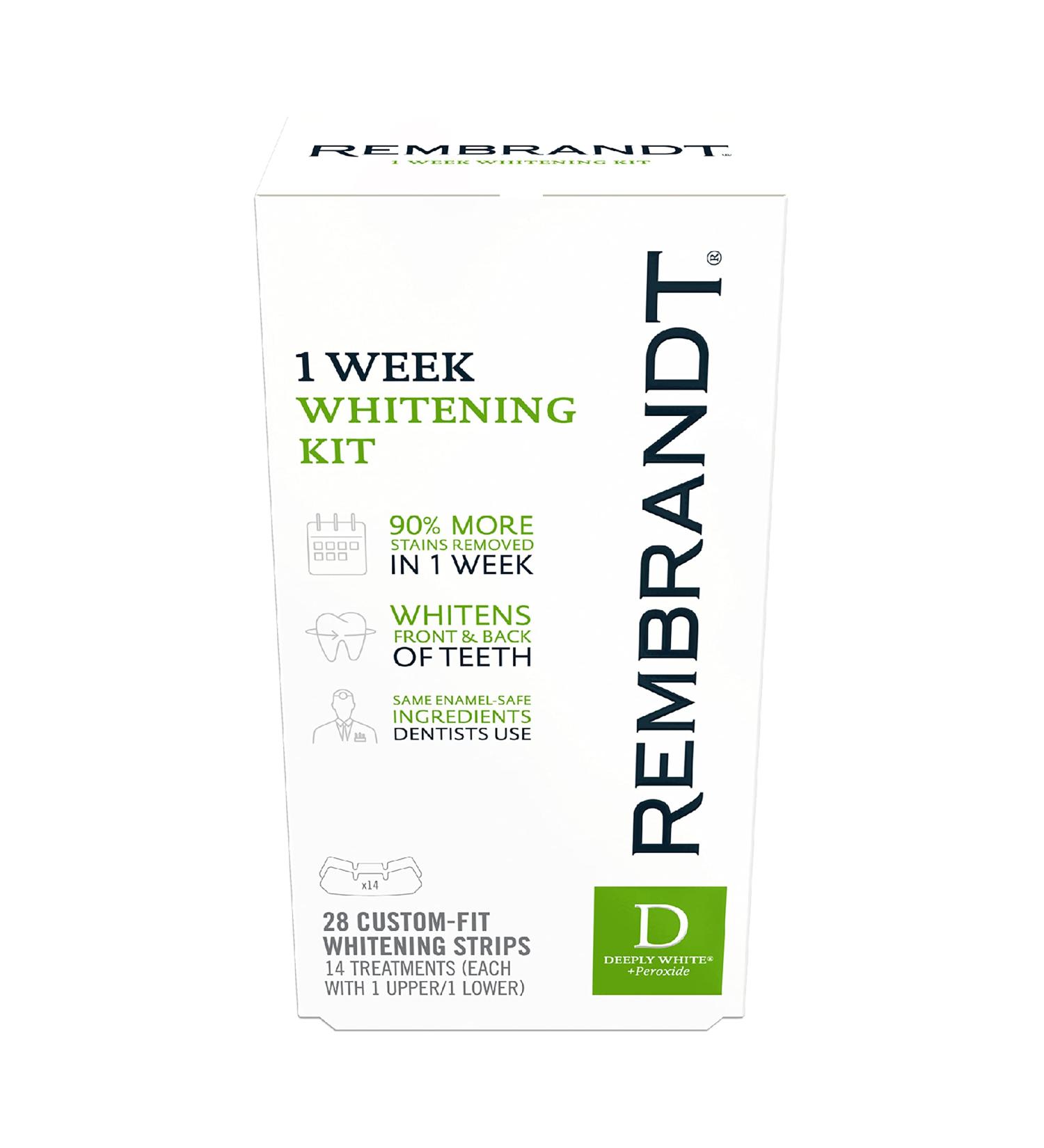 REMBRANDT Deeply White + Peroxide 1 Week Teeth Whitening Kit - Removes Tough Stains - Enamel-Safe - 28 Custom-Fit Whitening Strips - Buy Online on GoSupps.com