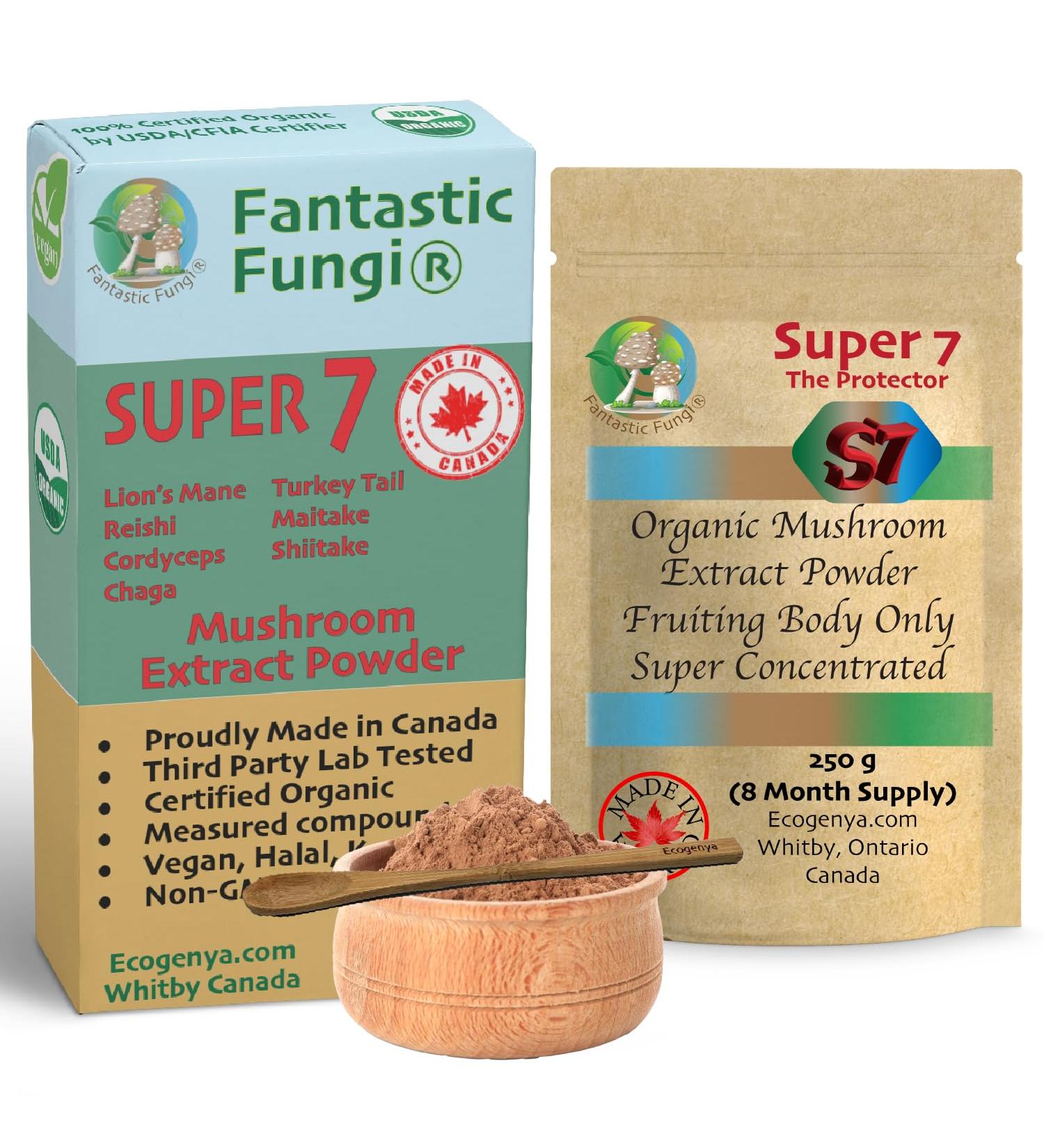 Super 7 mushroom extract powder - Fantastic Fungi -250 grams-Lion's Mane Reishi Turkey Tail Cordyceps Shiitake Chaga and Maitake - Value Pack (250 Grams) 250 g (Pack of 1) - Buy Online on GoSupps.com