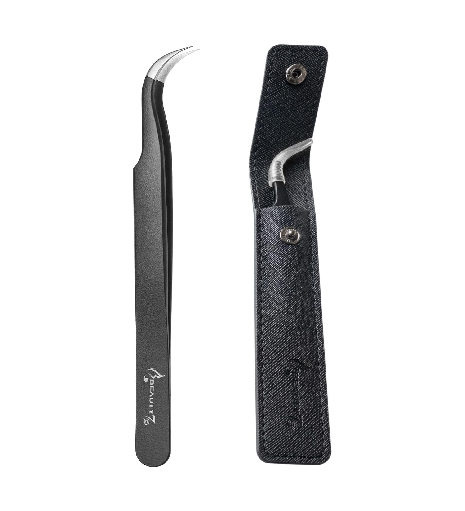 Beauty7 Curved Eyelash Extension Tweezers - Precision Bent Stainless Steel with Case | Ideal for Professional Use - Buy Online on GoSupps.com