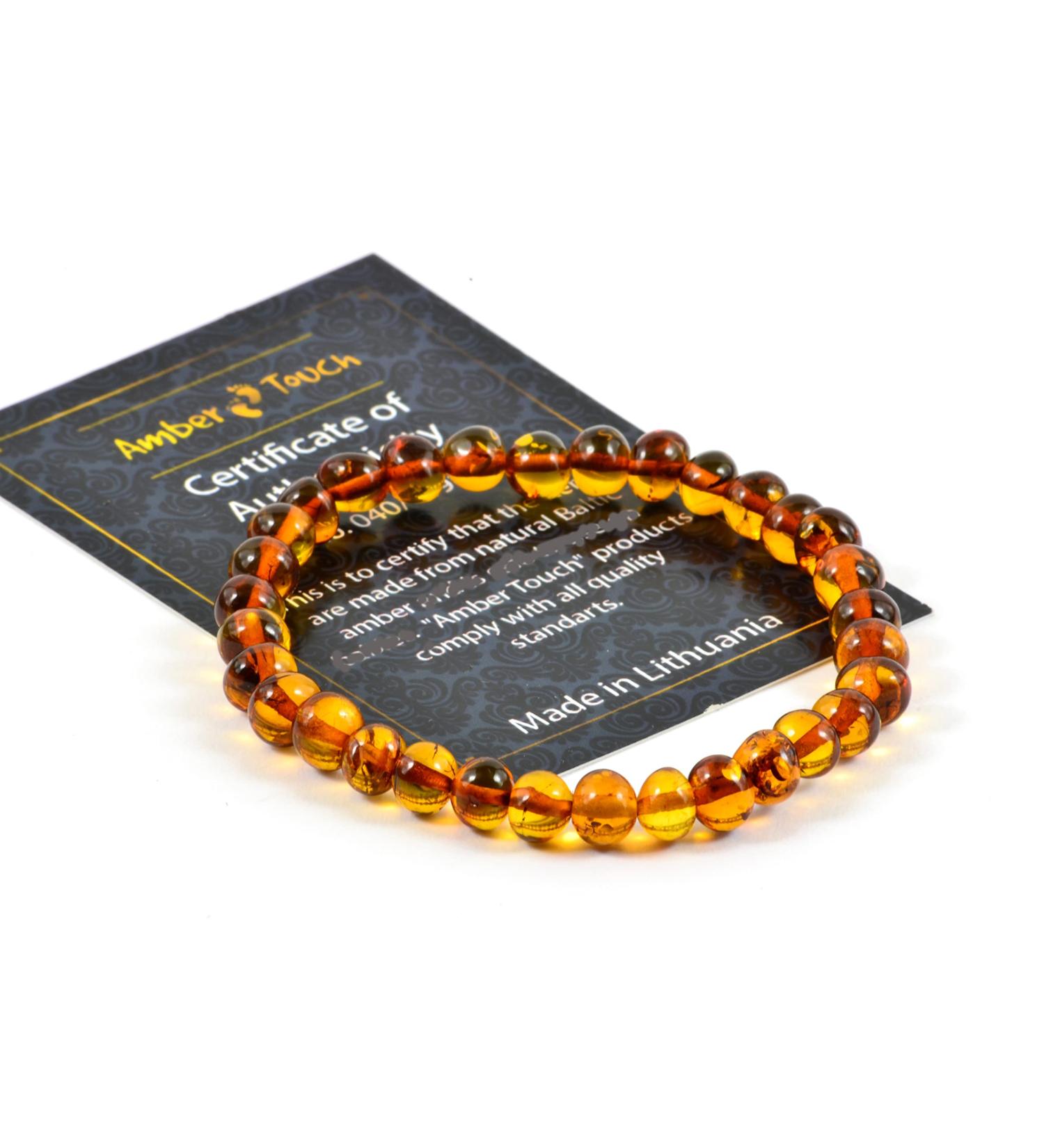 Baltic Amber Bracelet for Adults - Pain Relief for Carpal Tunnel, Arthritis, Headaches, Migraines - Cognac 7.5 inch - Buy Online on GoSupps.com