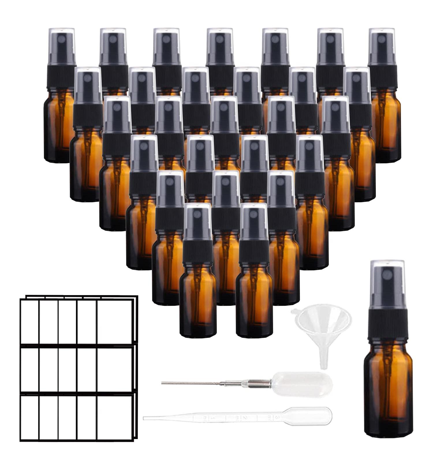 Suxnos 10ml Travel Glass Spray Bottles - 28pcs Perfume Atomizers with Black Lid - Premium Braunglas Bernstein Design - Buy Online on GoSupps.com