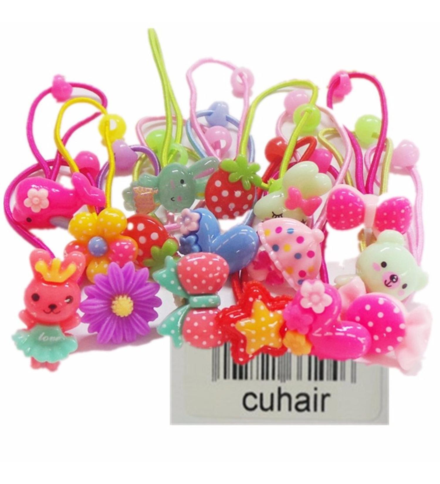 cuhair 20pcs Elastic Flower Cartoon Hair Ties Multicolor