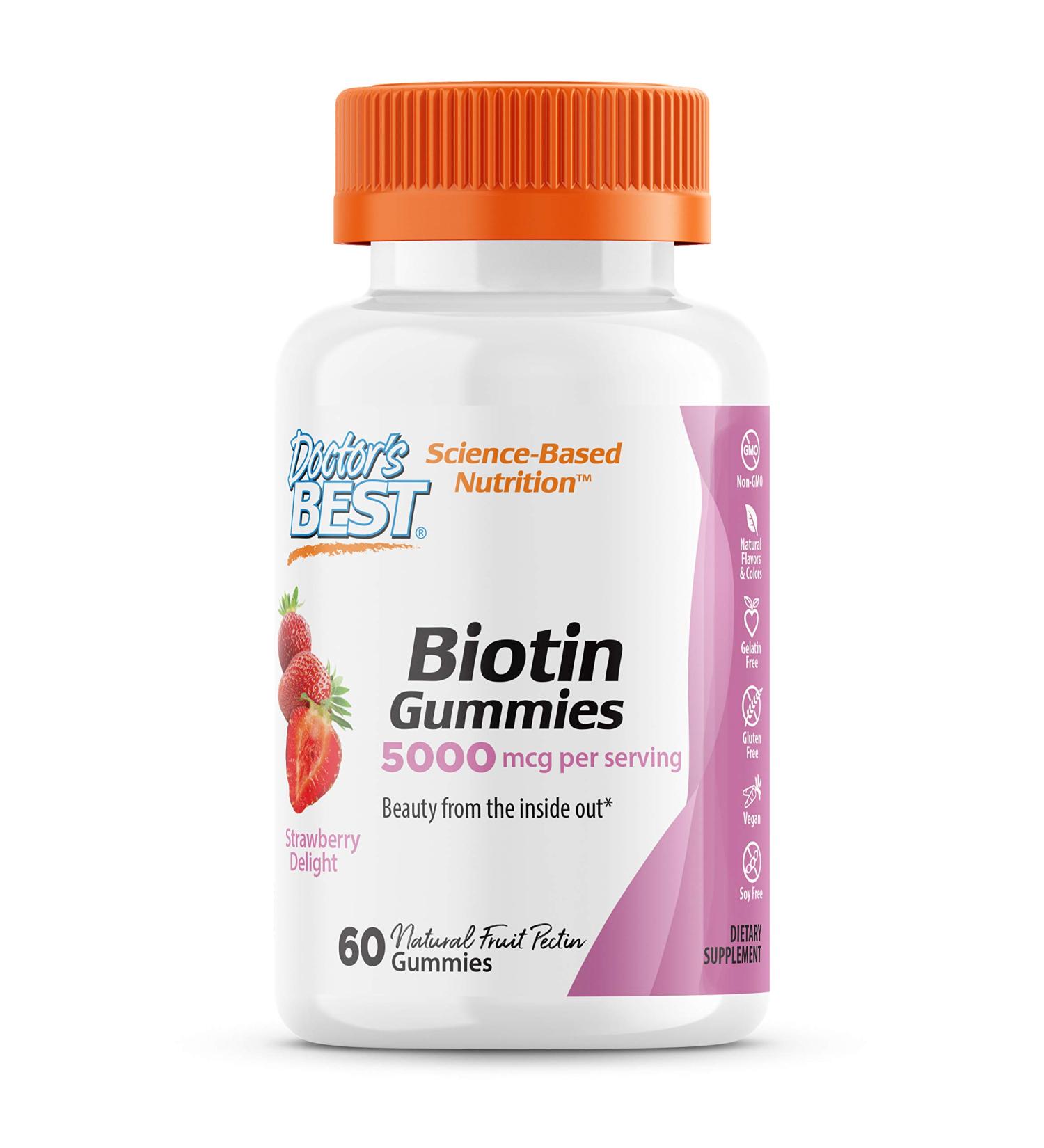 Doctor's Best Biotin Gummies 5000mcg - 60 Count Vegan Hair, Skin & Nails Supplement - Buy Online on GoSupps.com