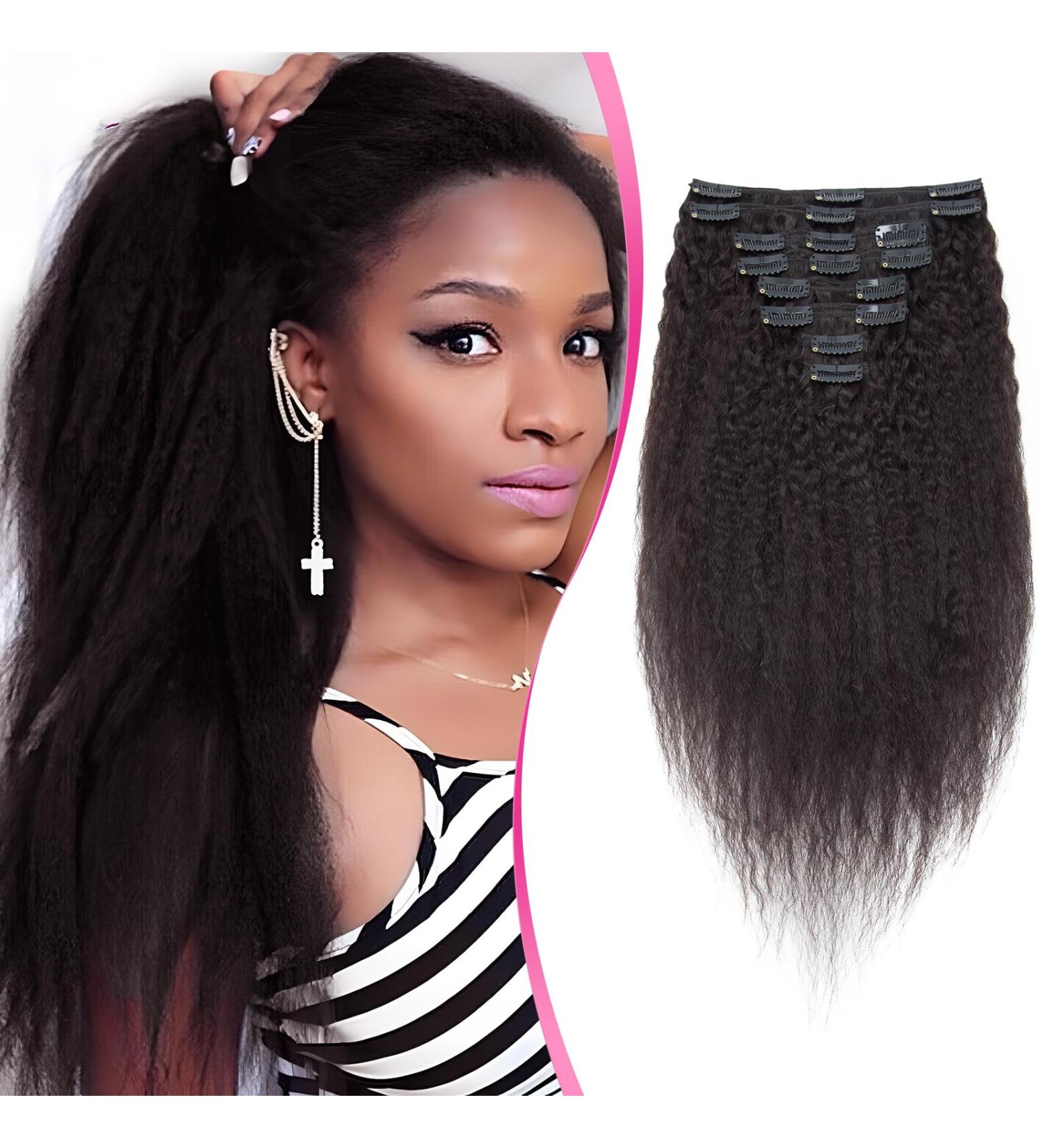 12" Afro Hair Extension Human Hair Clip in Kinky Straight Black - Double Weft 100% Real Human Hair - Maxi Thickness 8 Pieces Full Head (#1B Natural Black 12 inch 105g) - Buy Online on GoSupps.com