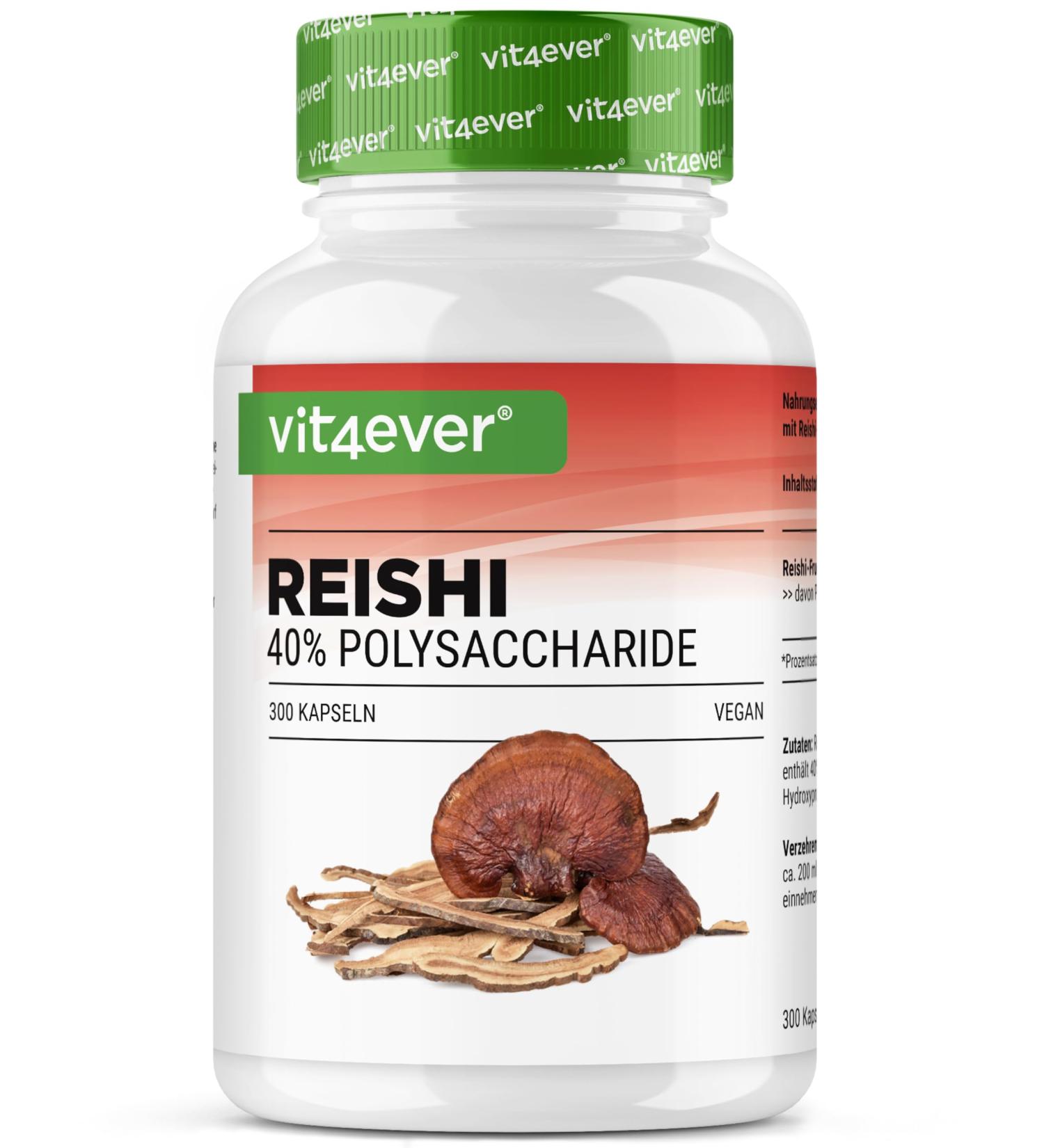 Reishi mushroom - 300 capsules with 650 mg extract - 40% bioactive polysaccharides - 5 months supply - Powerful mushroom Ganoderma Lucidum - Vegan - No additives - High quality - Buy Online on GoSupps.com