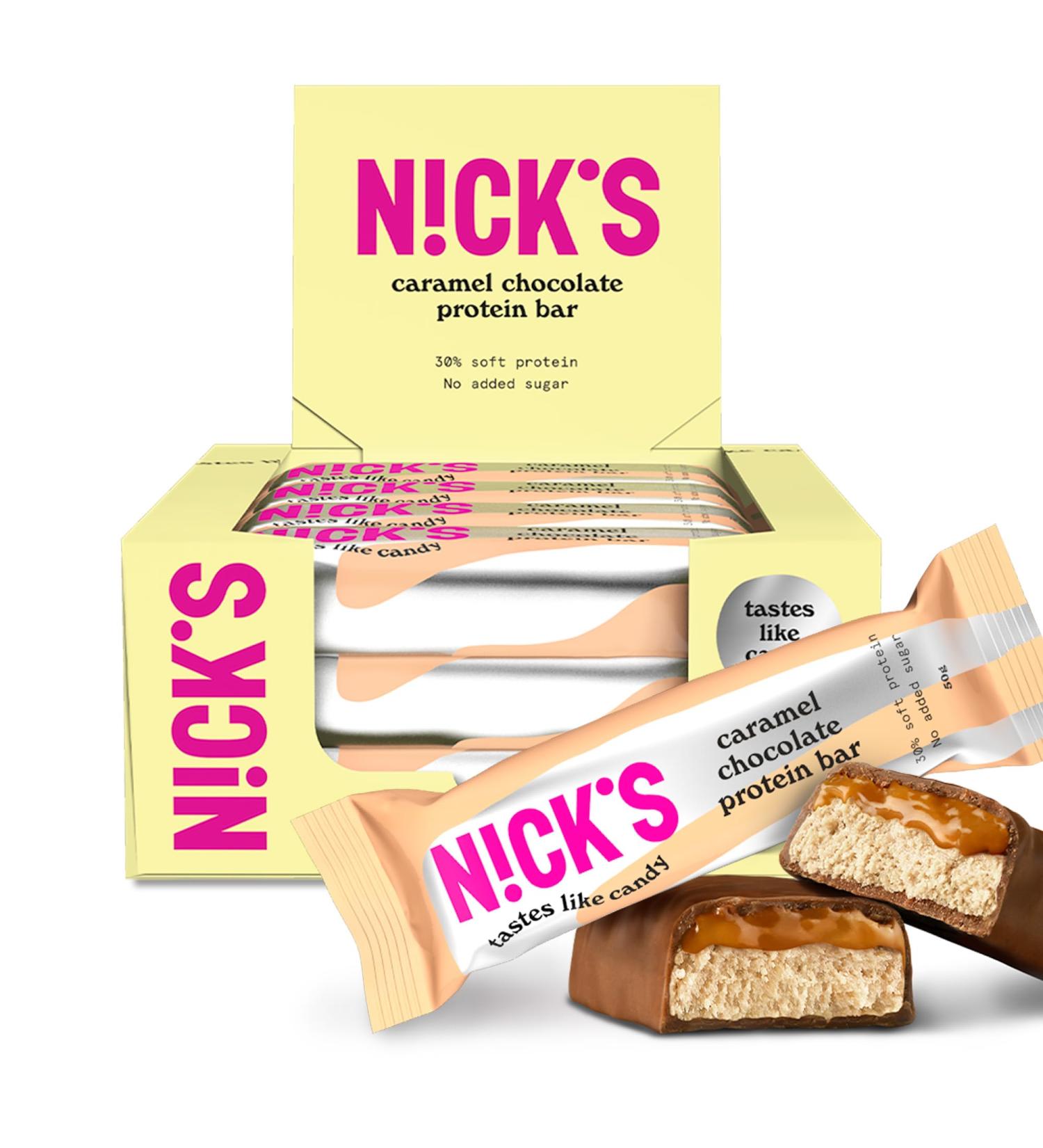 NICKS Keto Protein Bar Caramel Chocolate 15 g Protein 190 Calories Low Carb Snacks No Added Sugar Gluten Free (12 x 50 g) Caramel chocolate 12 Count (Pack of 1) - Buy Online on GoSupps.com