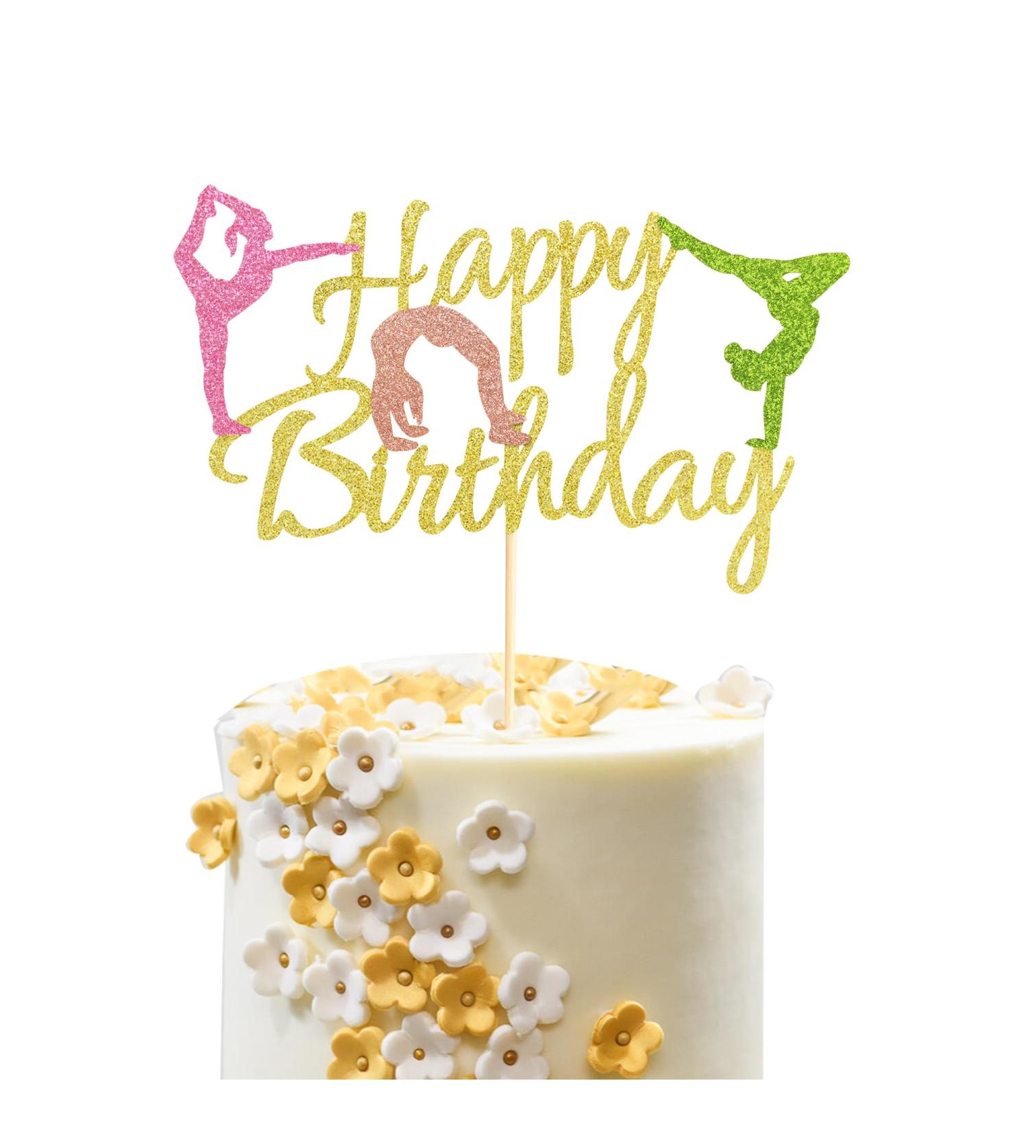 Arthsdite Gymnastics Cake Topper Gymnast Cake Pick for Gymnastics Theme Baby Girl Happy Birthday Party Decorations - Gold Glitter - Buy Online on GoSupps.com
