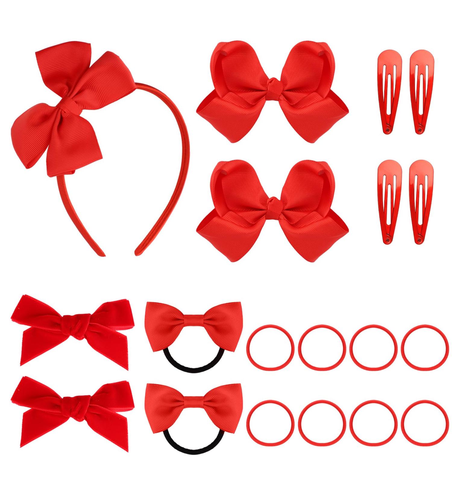 Set of 19 Red Bow School Hair Accessories Uniform Velvet & Ribbon Hair Ties Headband Hair Clips Set for Little Girls Toddler Kids Hair Styling Supplies - Buy Online on GoSupps.com