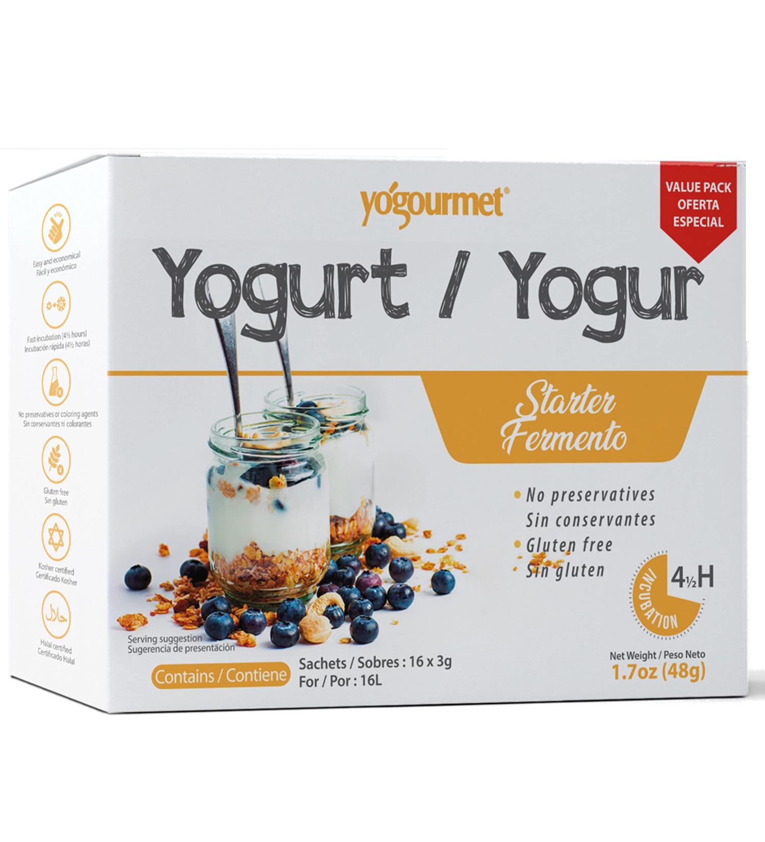 Yogourmet Freeze Dried Yogurt Starter Value Pack - 16 Packets, 3g Each | 1 Box, 1.7 Ounces - Buy Online on GoSupps.com