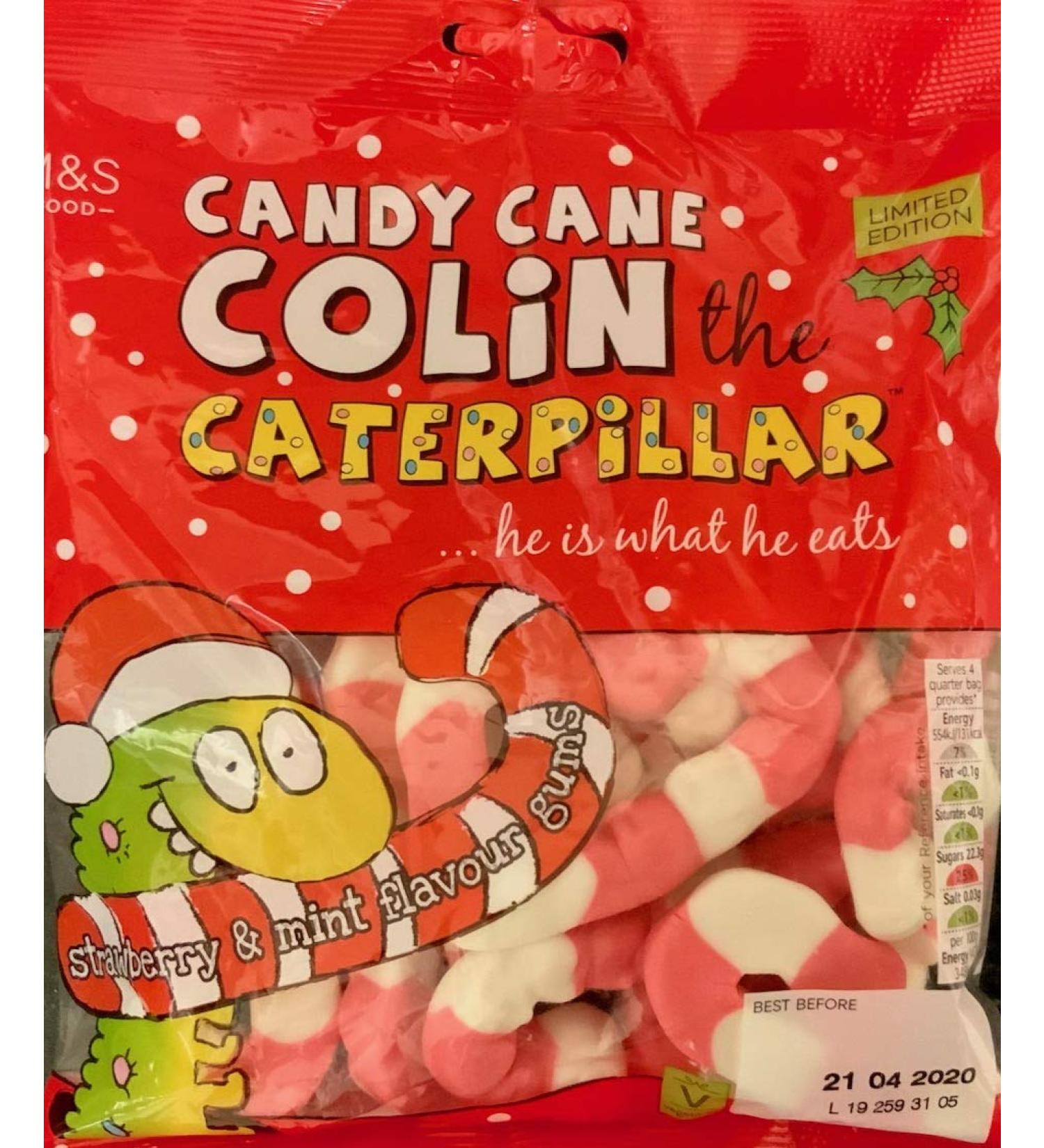Marks & Spencer M&S Candy Cane Colin the Caterpillar 150g Fruit Gum with Strawberry & Peppermint Flavour | Limited Edition | Vegetarian