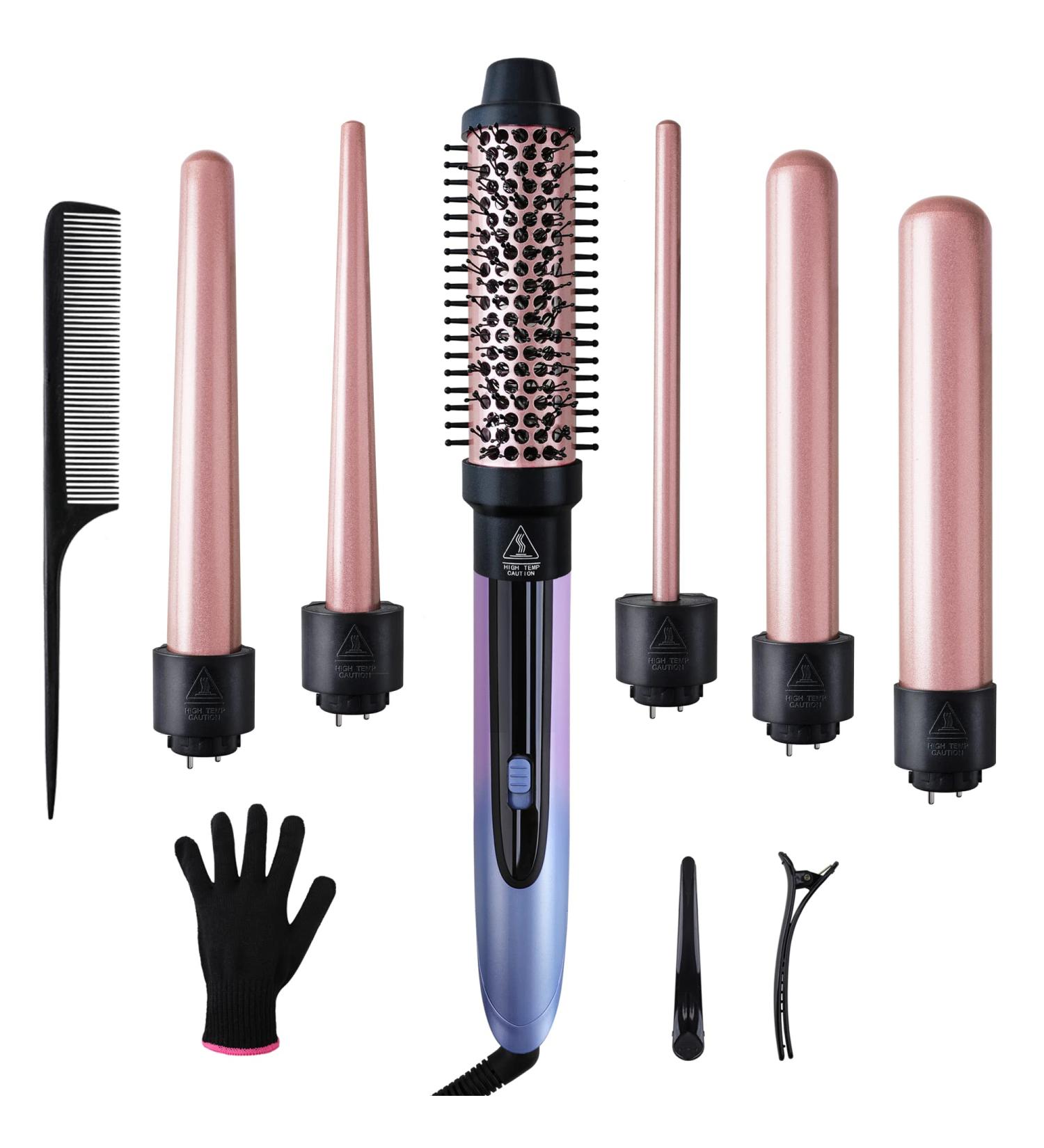 Homfu 6 in 1 Curling Iron Hair Curling Wand Set with Curling Brush and 5 Interchangeable Ceramic Curling Wand(0.35 -1.25 ) Tourmaline Hair Curler Instant Heat Up Curling Iron for Long Hair Women - Buy Online on GoSupps.com