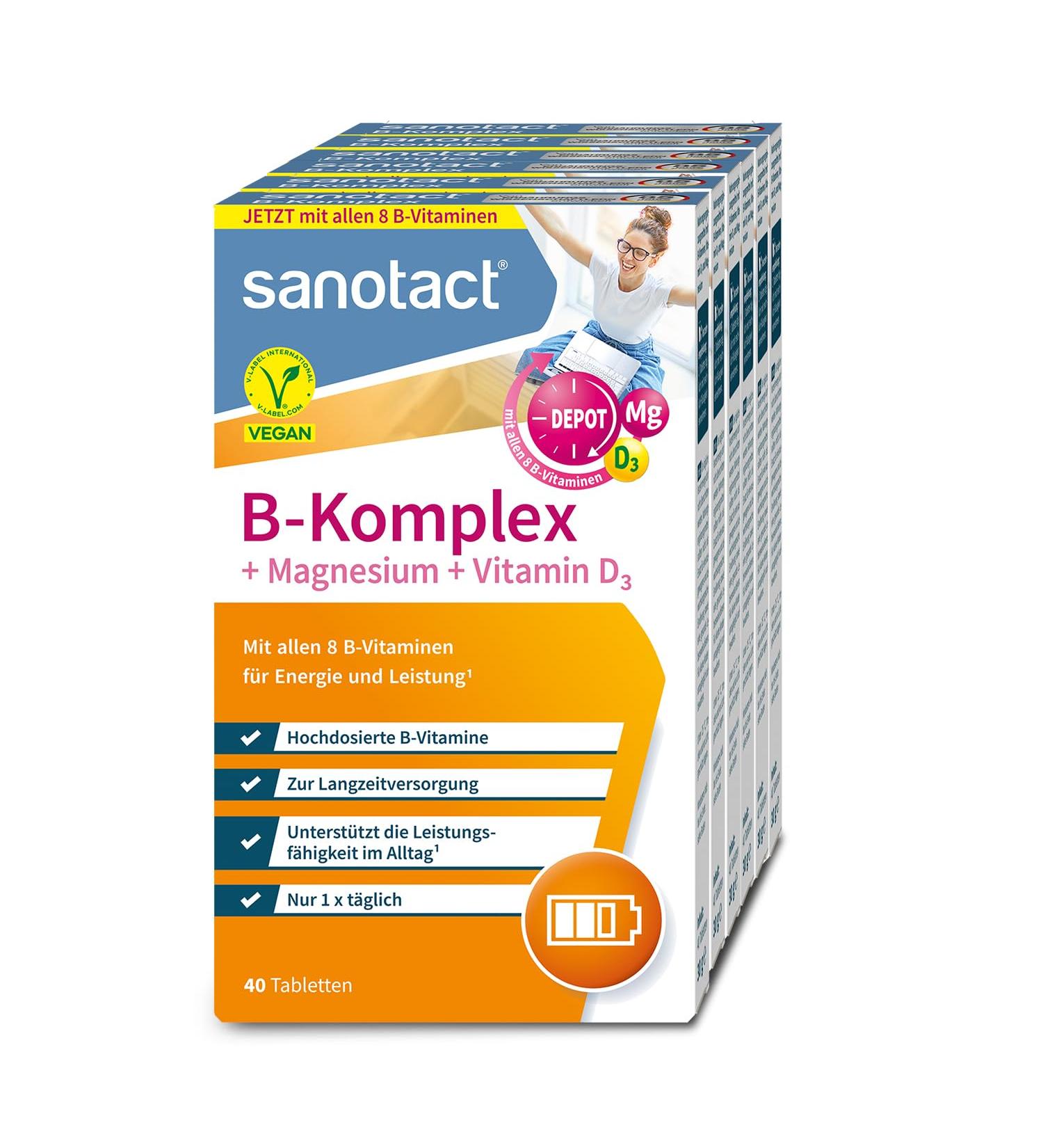 Sanotact B Complex + Magnesium + Vitamin D3 (240 Tablets) | High-Dose Vegan B Vitamins & Minerals for Energy & Wellness - Buy Online on GoSupps.com