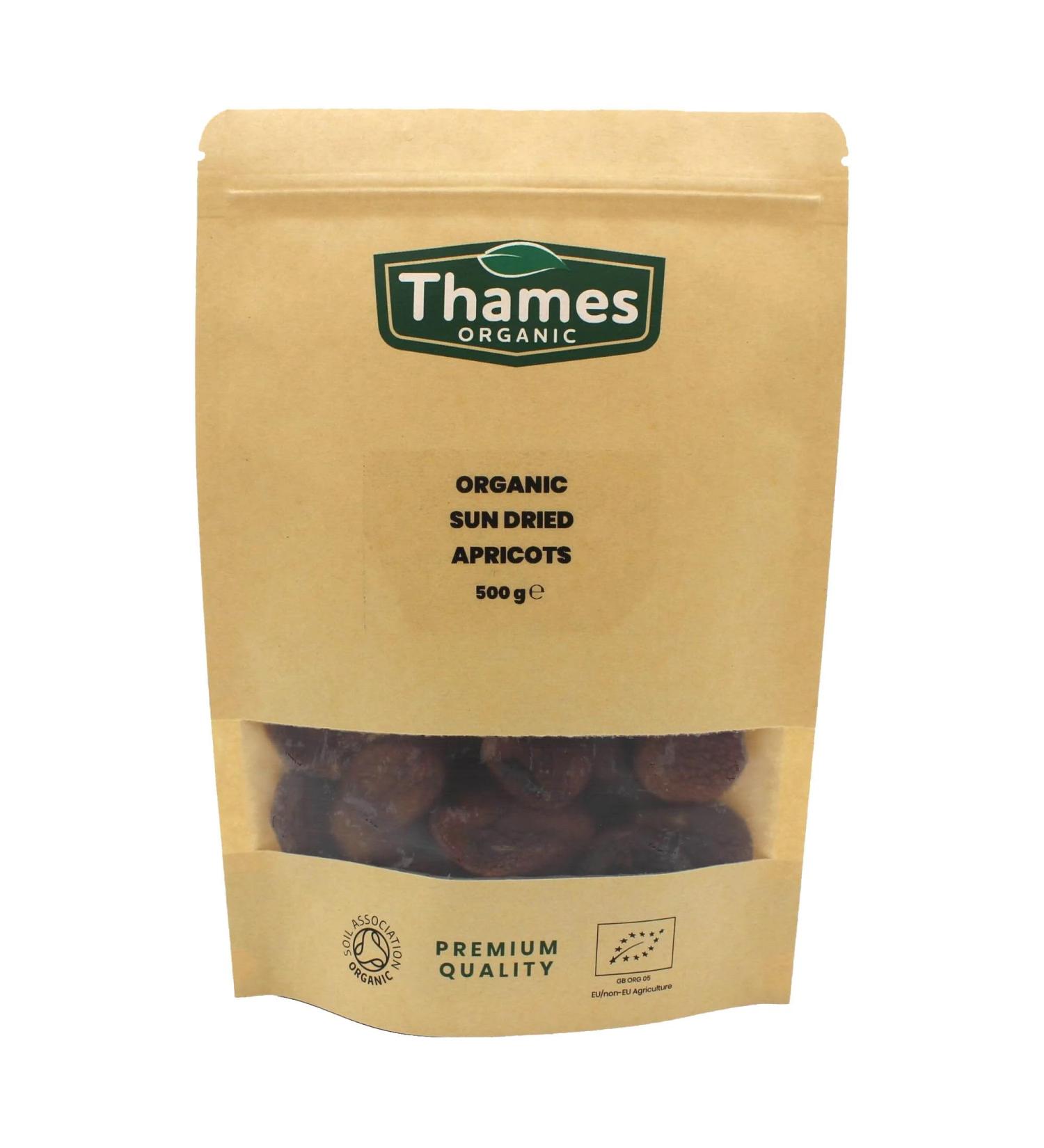 Sun Dried Apricots - Certified by Soil Association - Delicious Nutritious Convenient - All Natural No Added Sugar Non-GMO Unsulphured - Digestive - Thames Organic 500g - Buy Online on GoSupps.com
