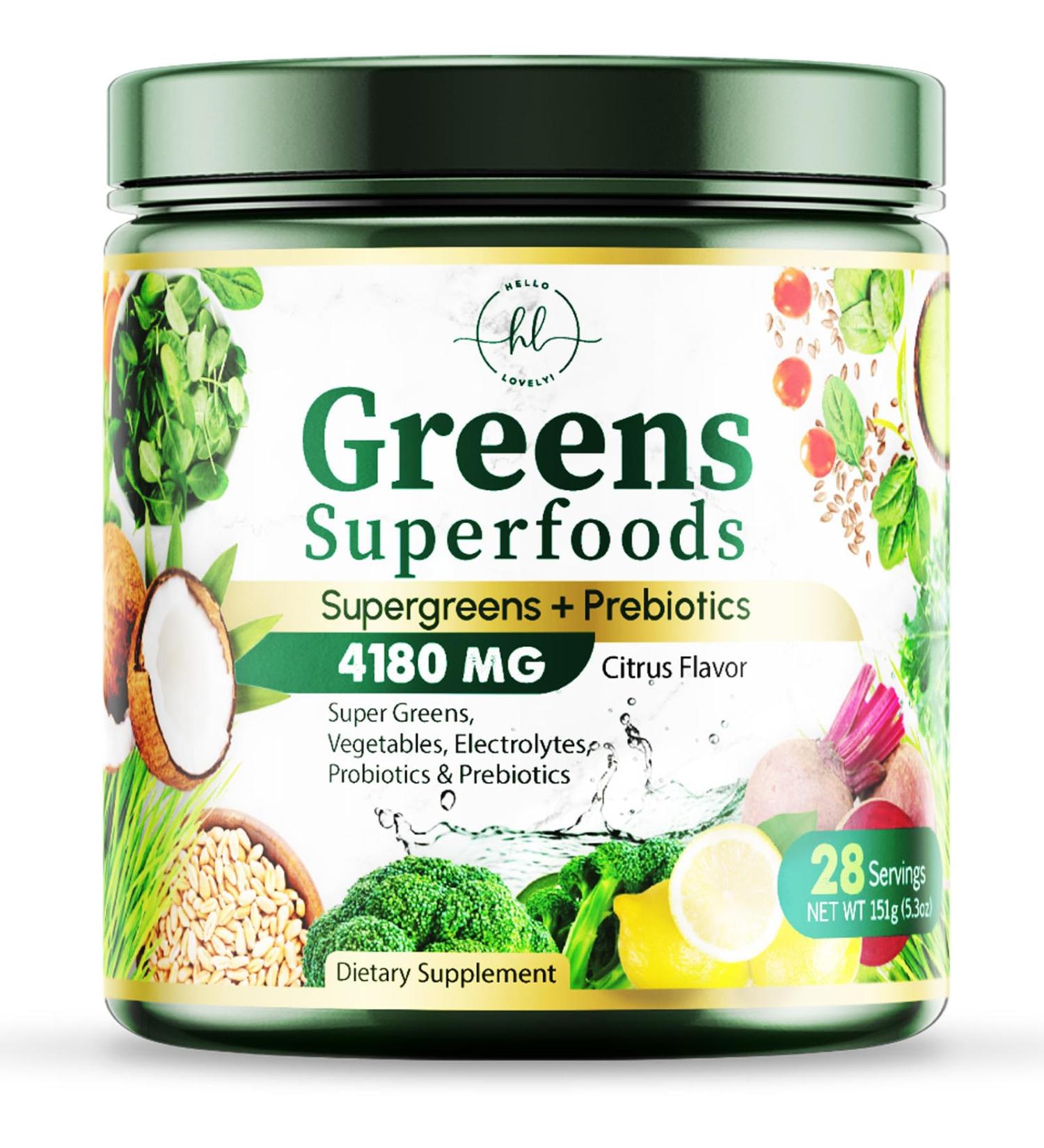 Greens Powder Superfood - Premium Super Greens Juice Powder - Packed with Probiotics Wheat Grass Enzymes Spirulina Chlorella for Digestive & Gut Health Smoothie Drink Mix - 28 Servings - Buy Online on GoSupps.com