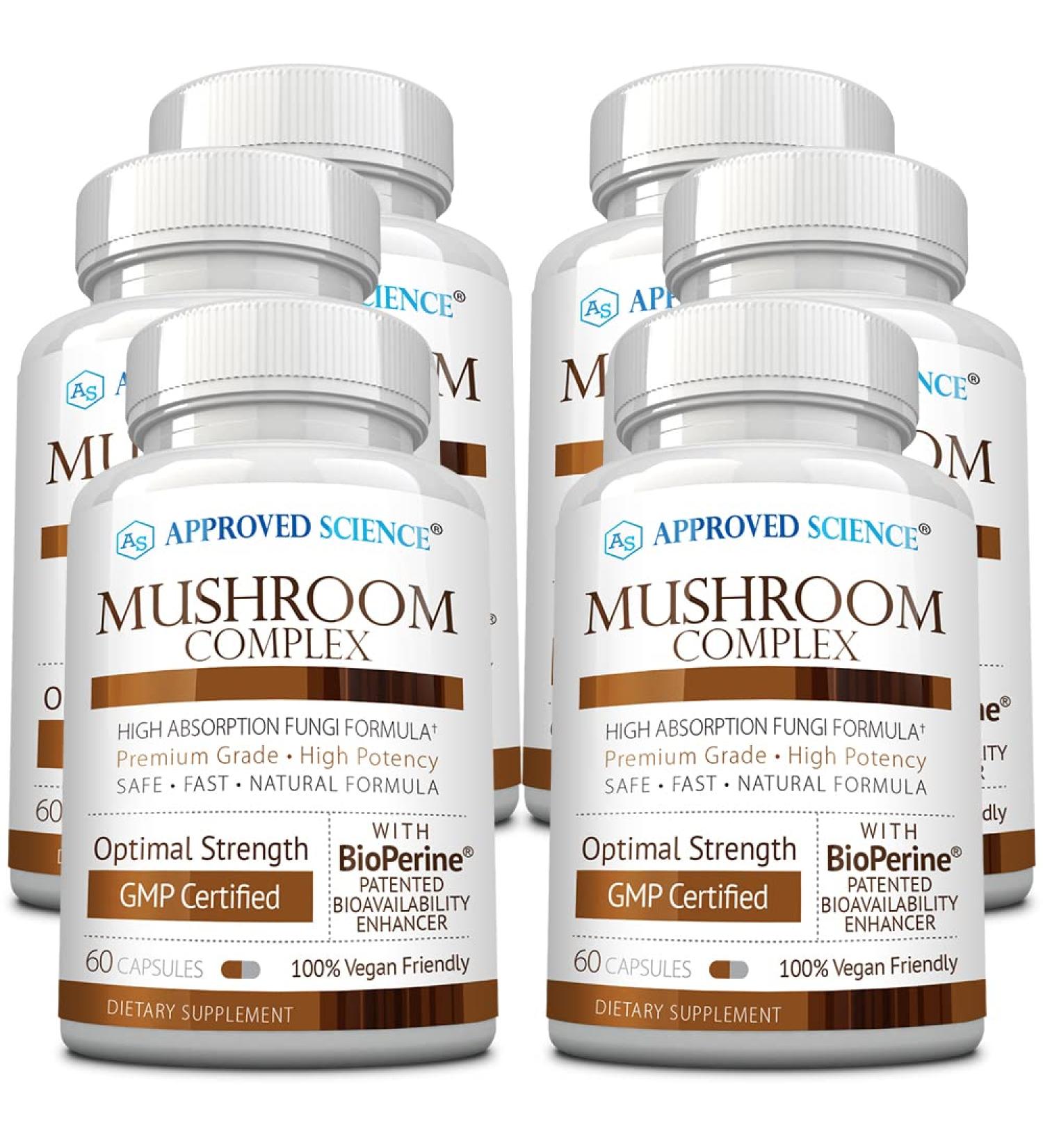 Approved Science Mushroom Complex - Support The Immune System and Cognitive Function - with Lion s Mane, Chaga, Reishi, Turkey Tail, Shiitake, Oyster, and More - 6 Month Supply - Vegan - Buy Online on GoSupps.com