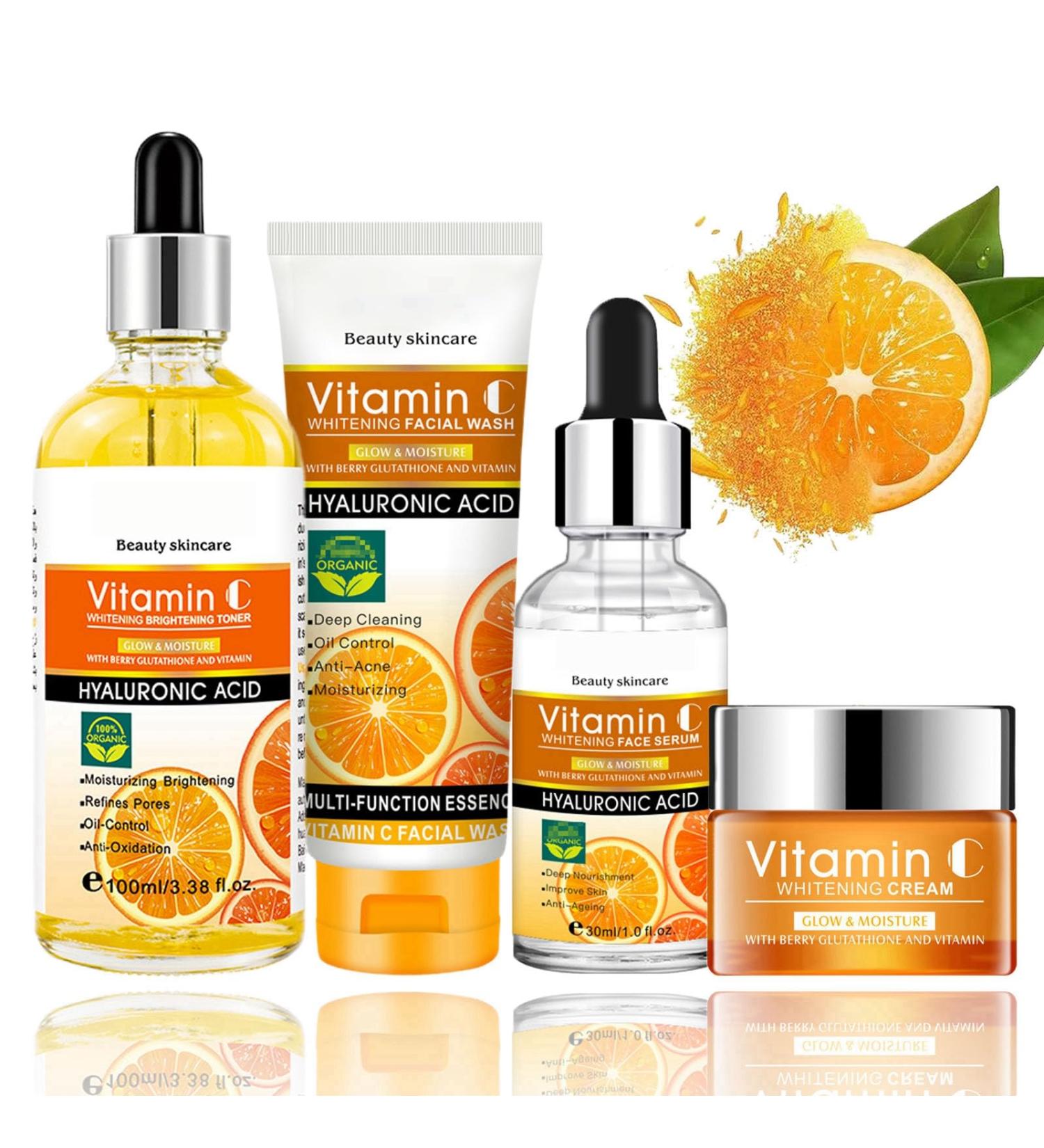 Vitamin C Skin Care Kit - 4-Pack Face Wash Toner Serum & Cream | Perfect Skincare Gift Set for Teen Girls - Buy Online on GoSupps.com