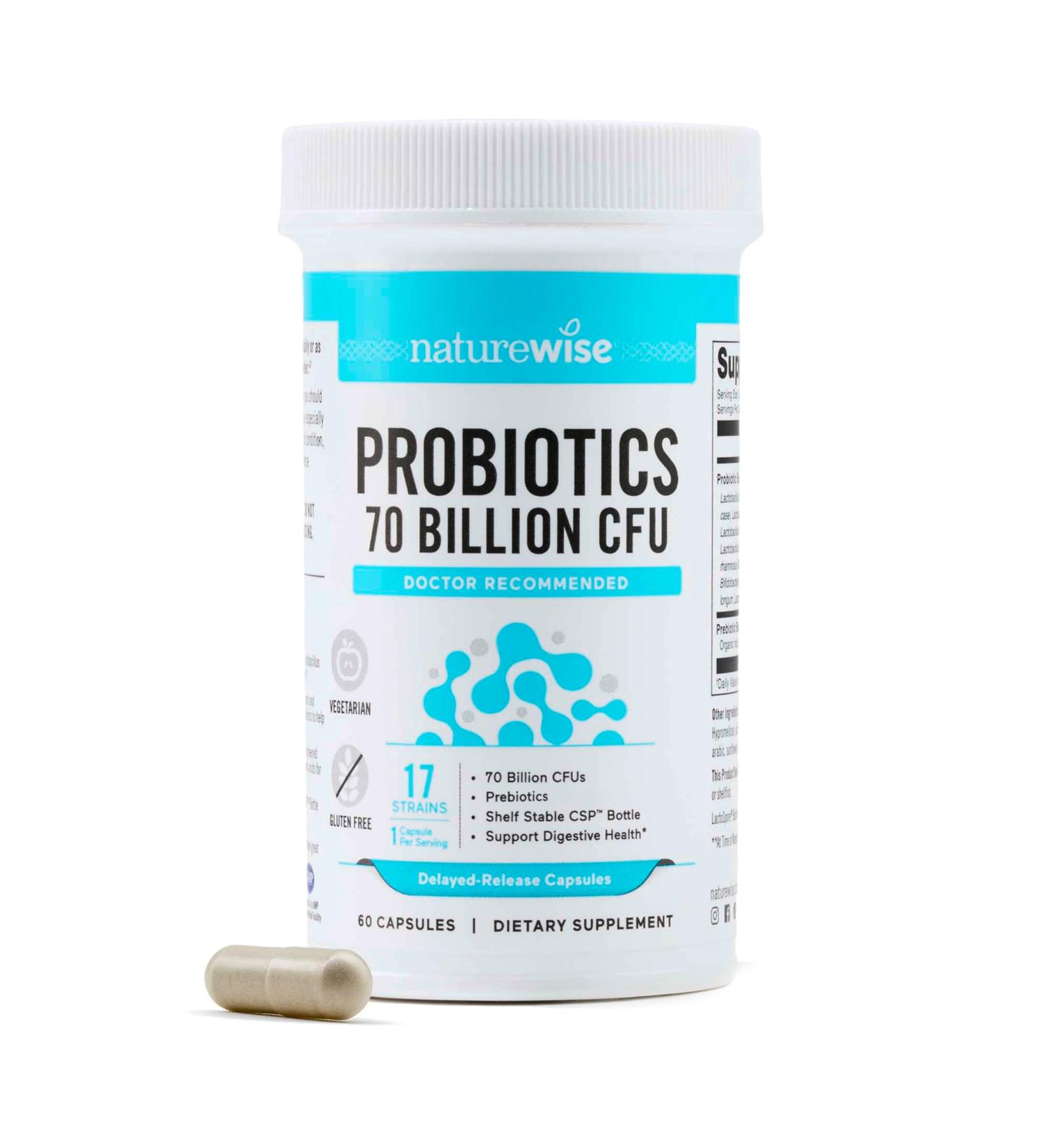 NatureWise Probiotics 70 Billion CFU - 17 Strains + Organic Prebiotics - Immune Digestive & Gut Health Support for Women & Men - Vegetarian Gluten-Free Non-GMO - 60 Capsules 2-Month Supply 70 BILLION CFU 60 Count (Pack of 1) - Buy Online on GoSupps.com