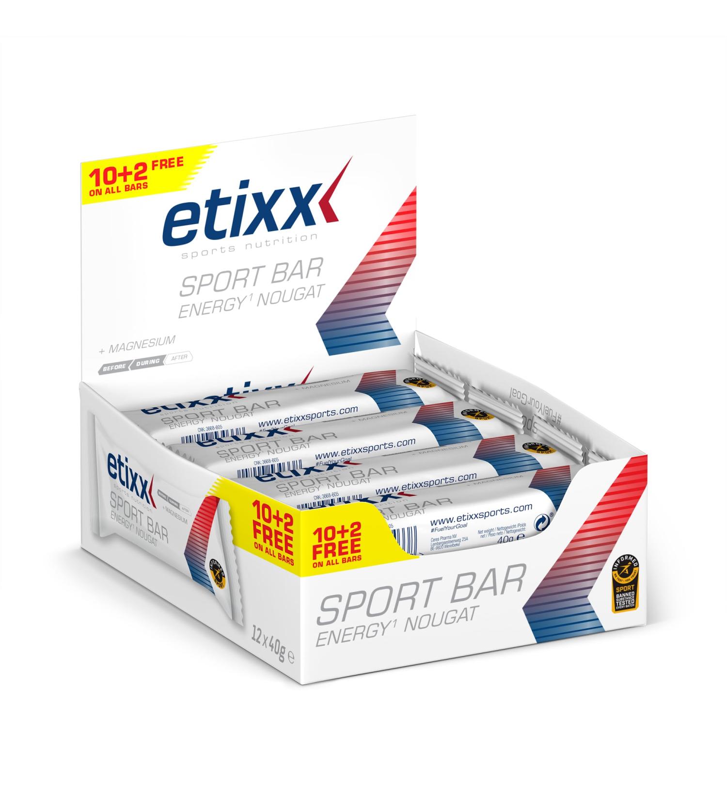 Etixx Energy Nougat Sport Bar - Barre nerg tique Nougat 12 x 40g - Apport Rapide en Glucides Id al pour Endurance et Performance