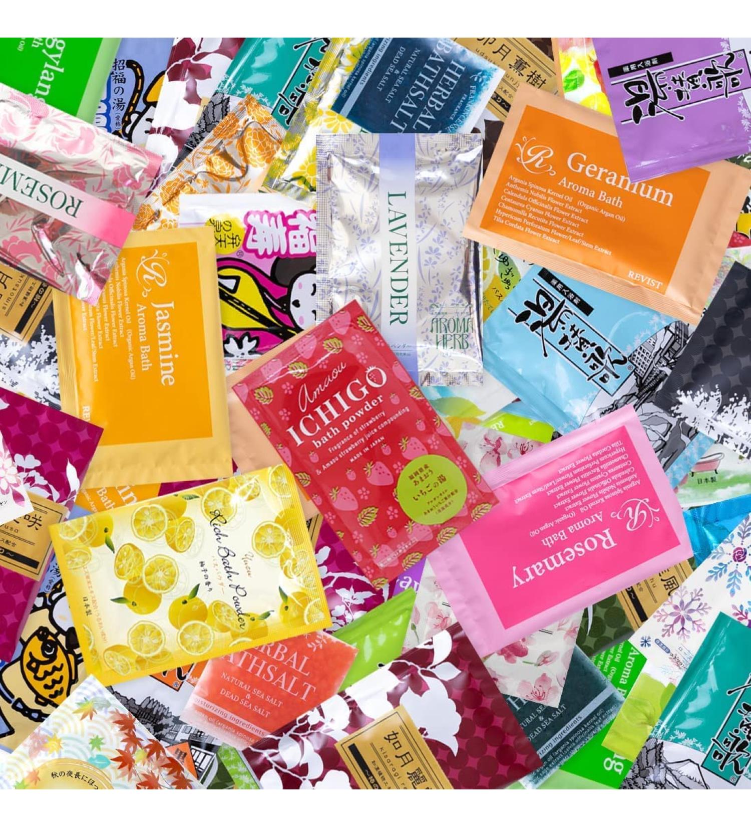 Japanese Bath Salt Mystery Box Set - 30 Assorted Packs from Japan | Ideal Gift for Birthday, Christmas, Mother's Day | Relaxing Spa Experience - Buy Online on GoSupps.com