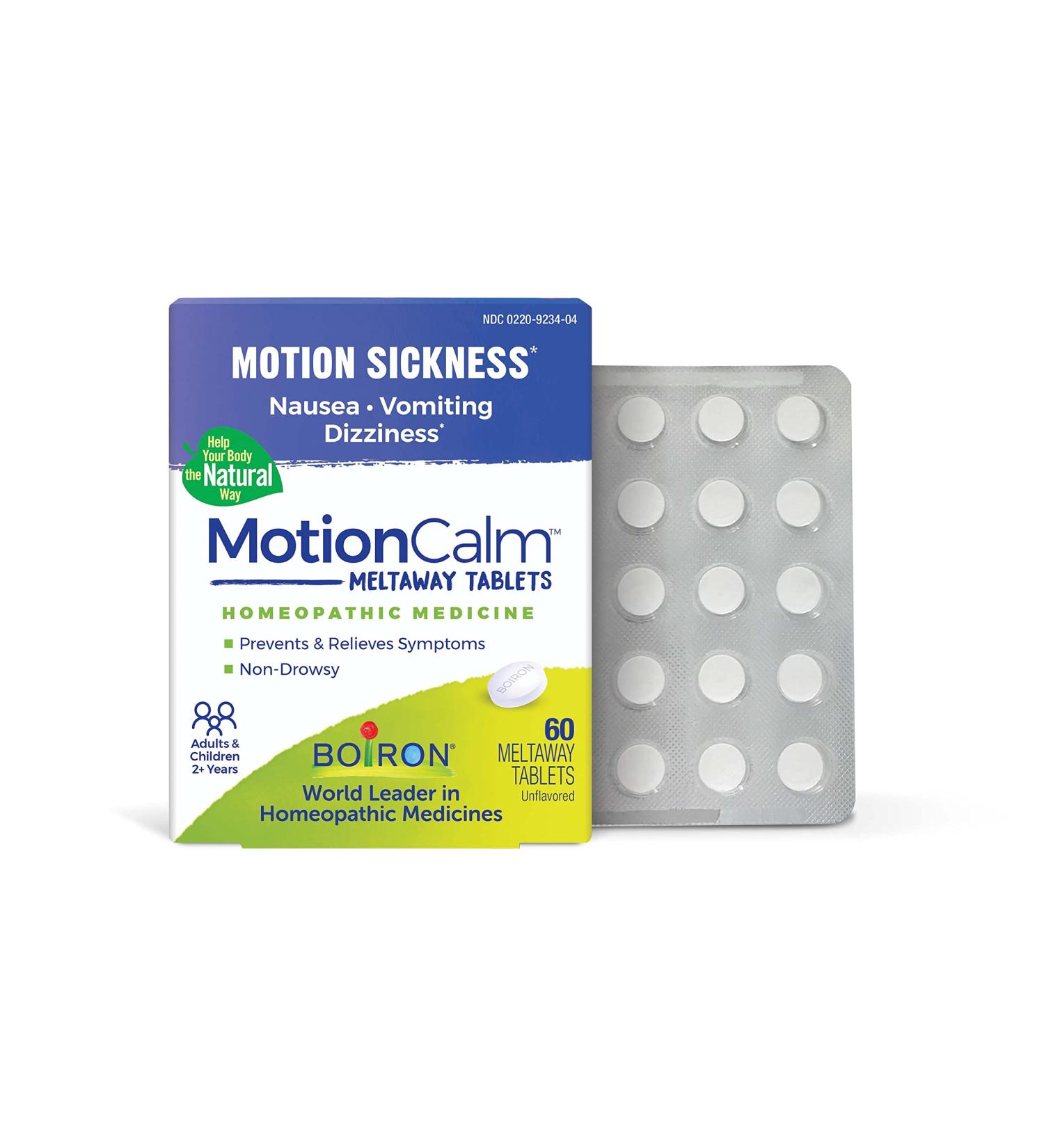 Boiron MotionCalm Relief for Nausea, Vomiting, Dizziness | Non-Drowsy | 60 Count - Travel, Rides, Video Games - Pack of 1 - Buy Online on GoSupps.com