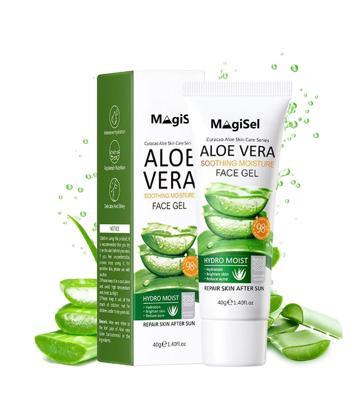  MagiSel Aloe Vera Gel - 98% Pure Aloe Vera Moisturiser for Face and Body Natural Aloe Vera Gel for Sunburn Restorative Scars Acne Aftershave - Buy Online on GoSupps.com