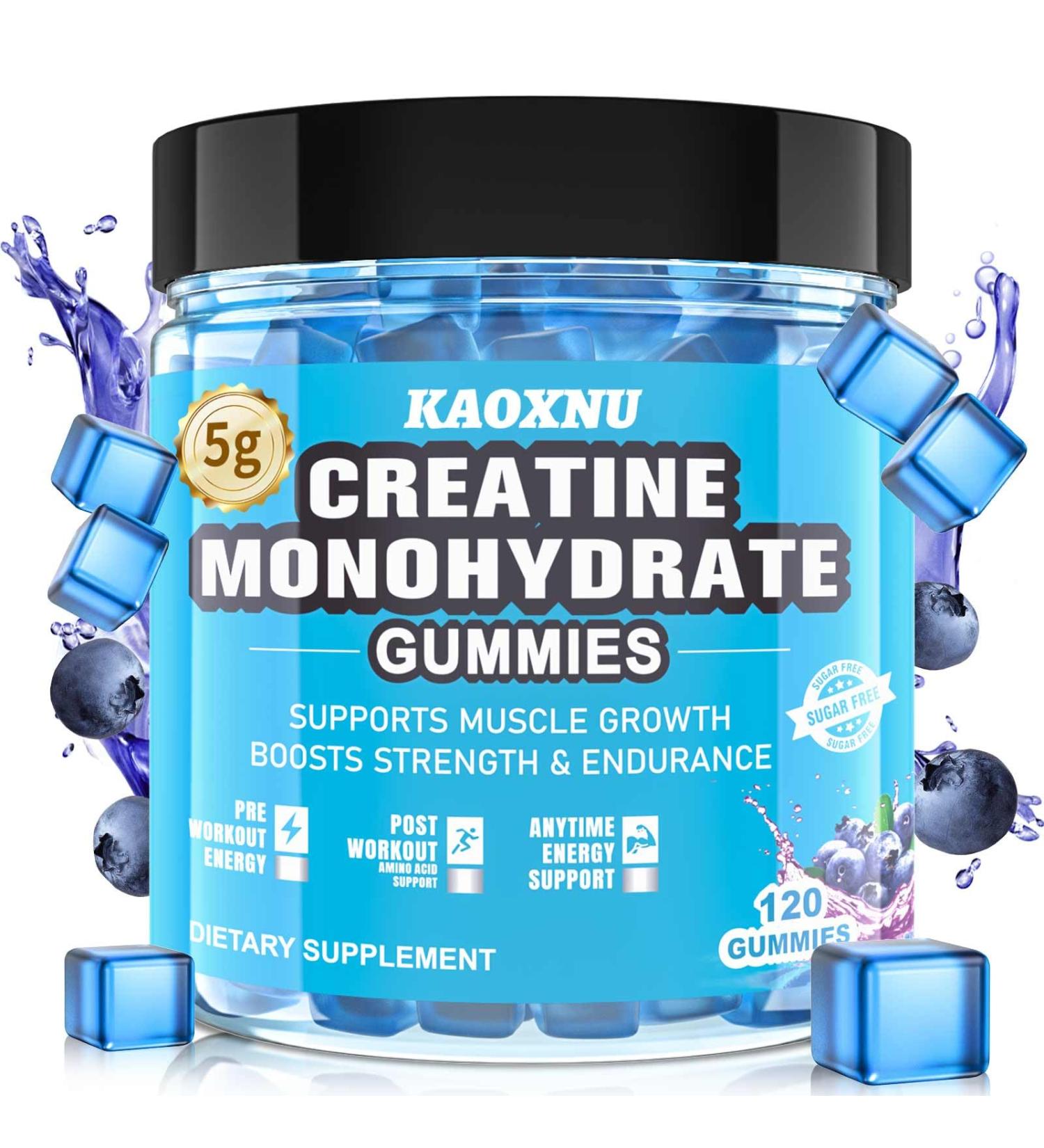 Creatine Monohydrate Gummies 5000mg - Sugar Free Vegan 120 Chewable Gummies for Muscle Support & Energy Boost - Blueberry Flavor - Buy Online on GoSupps.com