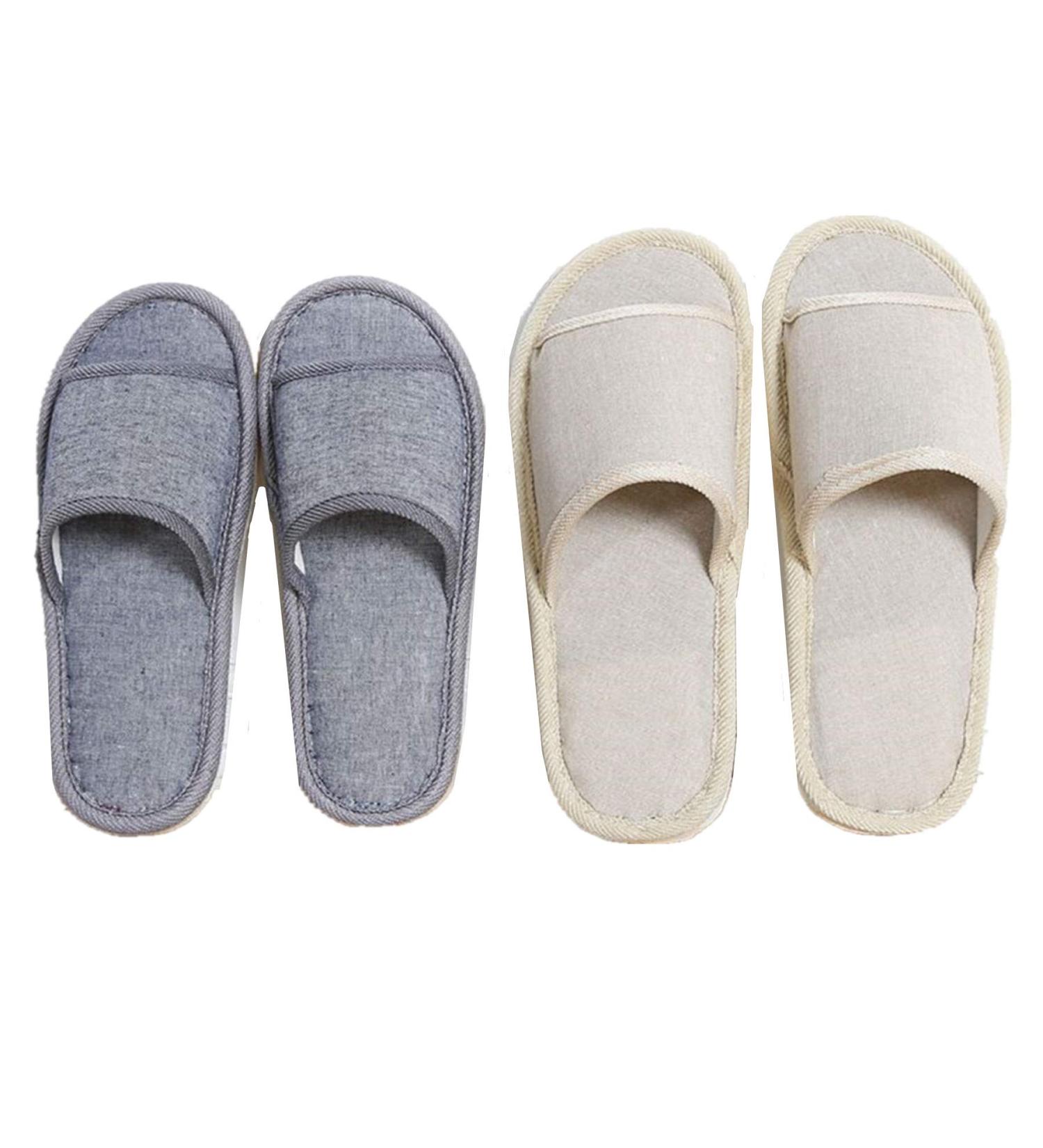 6 Pair Open Toe Breathable Spa Slippers for Hotel Guests - Beige Medium & Gray Large - Washable Unisex Slippers - Buy Online on GoSupps.com