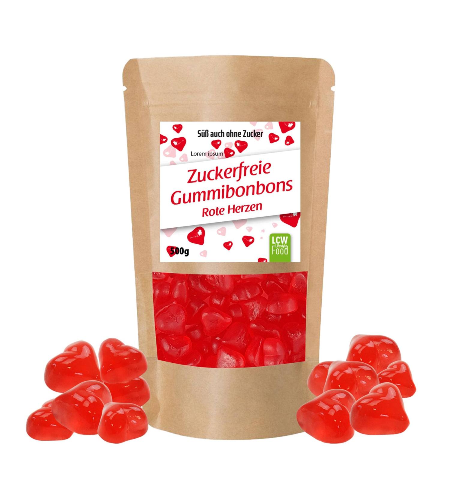 Sugar-Free Rubber Bonbons Red Hearts - 500g Bag | 0g Sugar | Fat-Free Gummy Bears with Maltitol - LCW - Buy Online on GoSupps.com