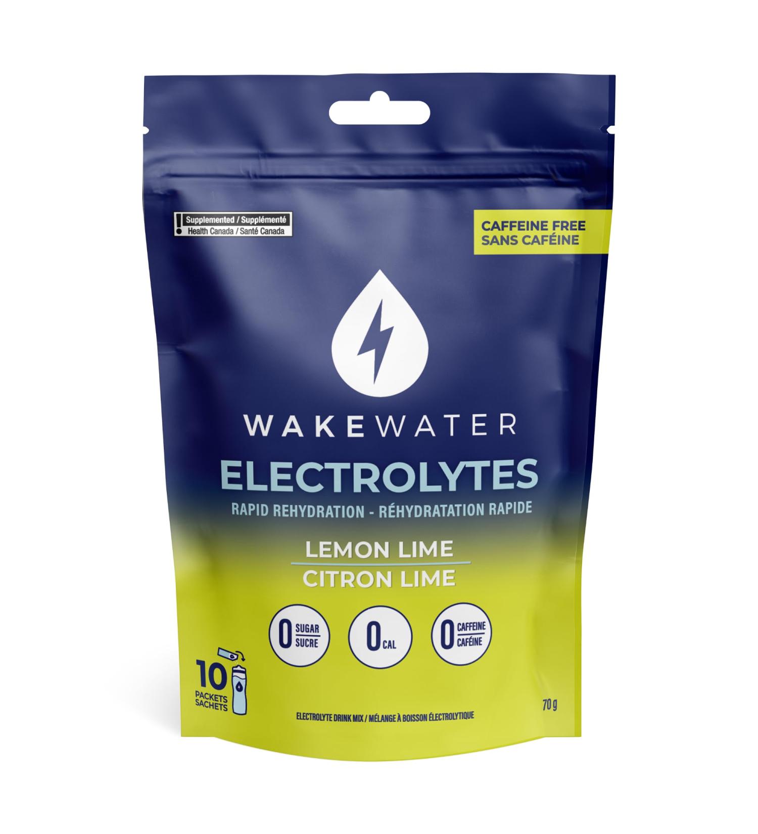 WakeWater Electrolytes Powder | Lemon Lime 10 x 7g Electrolyte Powder Packets | Rapid Rehydration | Sugar Free | No Artificial Sweetener | 0 Calories | Keto & Paleo Friendly - Buy Online on GoSupps.com