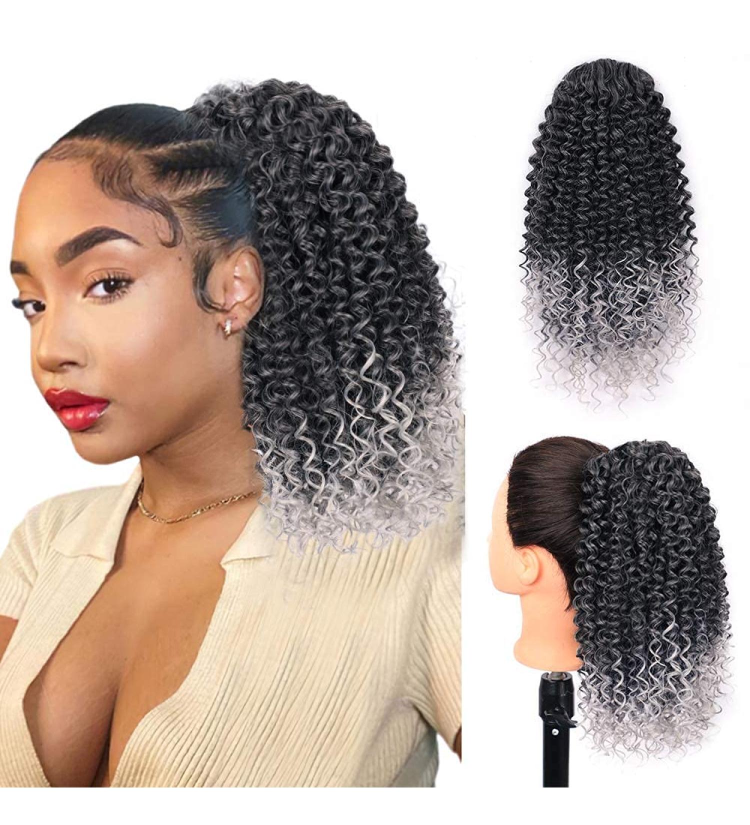 Colorfulpanda Curly Ponytail Extension | Afro Drawstring Kinky Pony Tail for Black Women | Synthetic Hairpiece Ombre Grey - 14inches - Buy Online on GoSupps.com